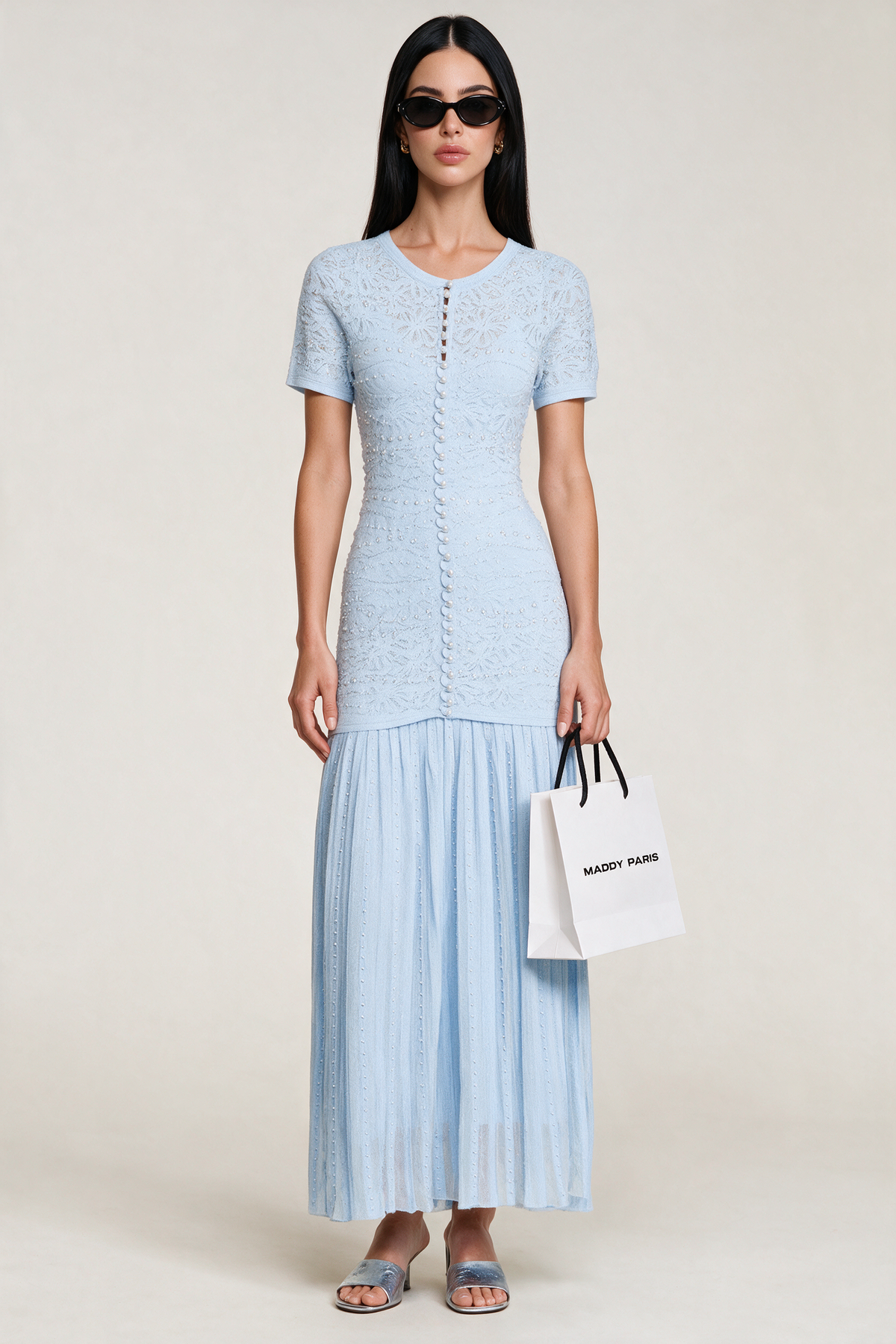 Sandro Levana beaded knit maxi dress - Light Blue
