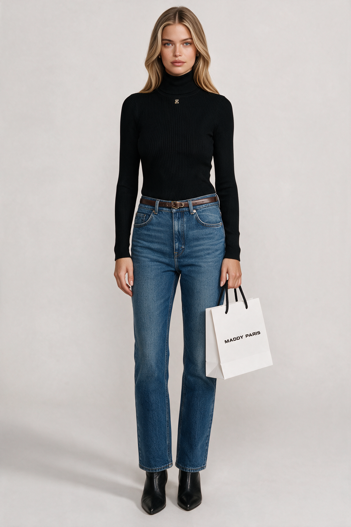 SANDRO Ribbed-Knit Turtleneck Jumper – Black
