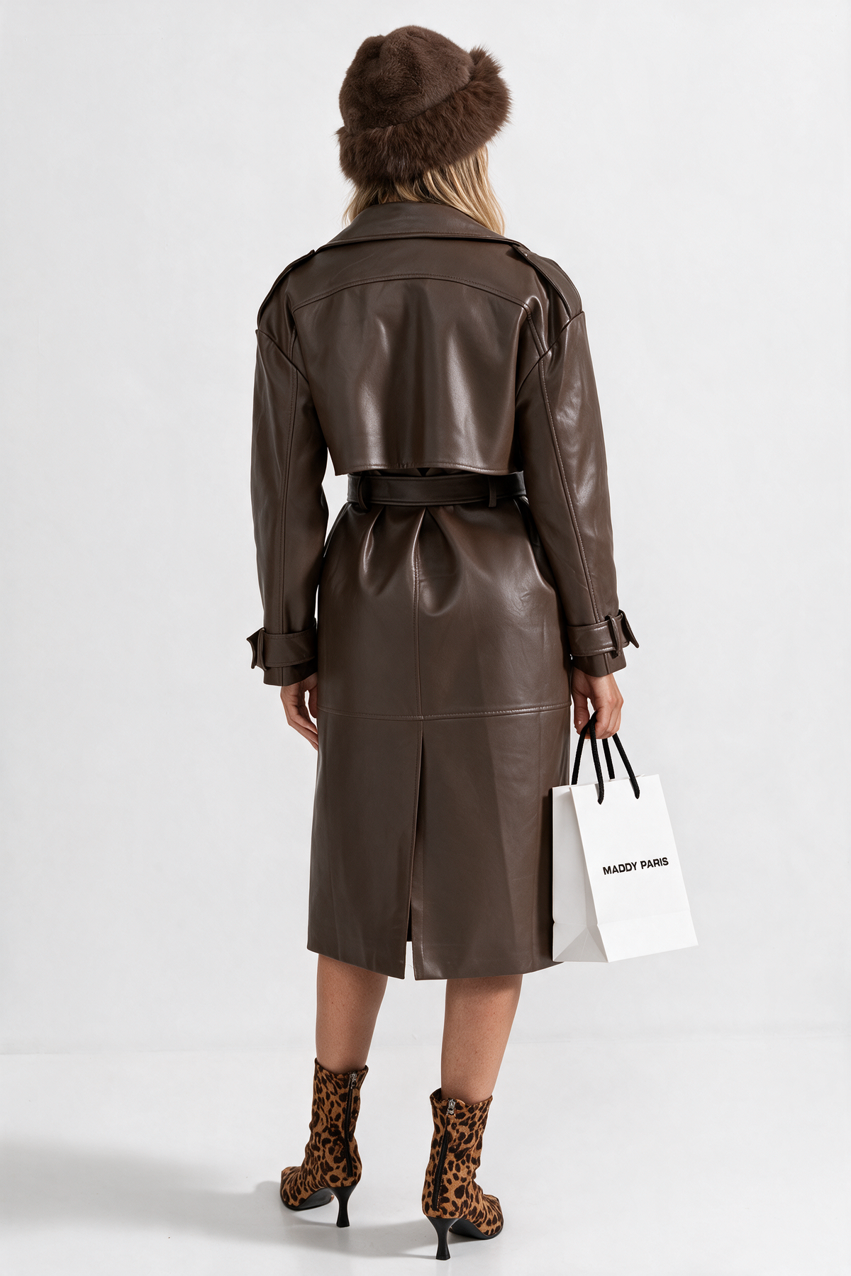 Cosima Vegan Leather Trench Coat - Brown