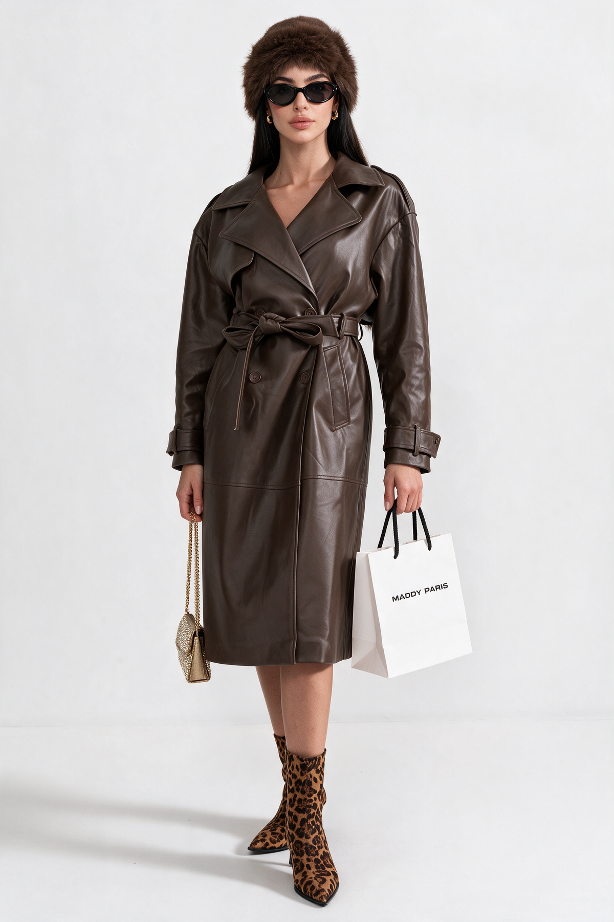 Cosima Vegan Leather Trench Coat - Brown