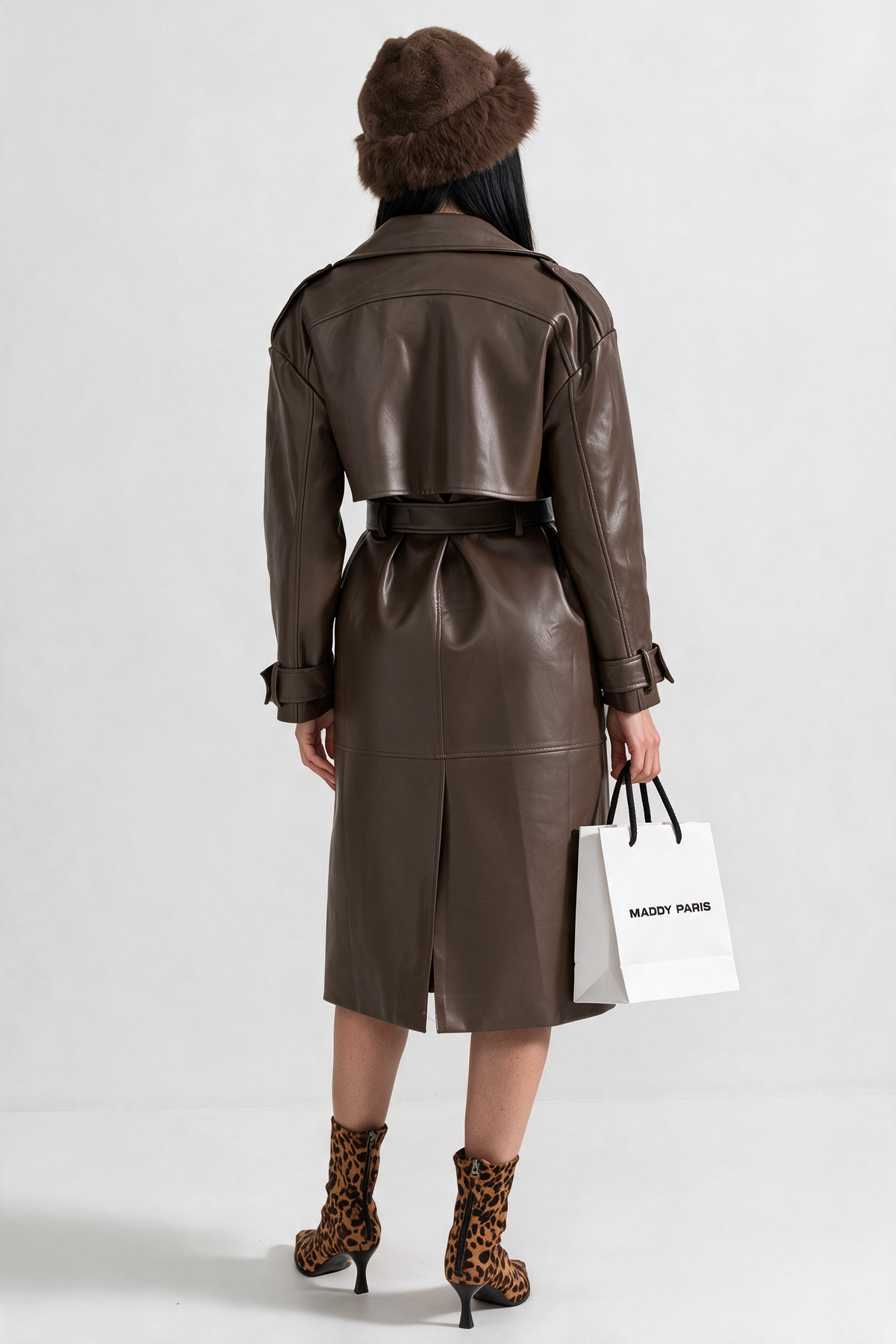 Cosima Vegan Leather Trench Coat - Brown