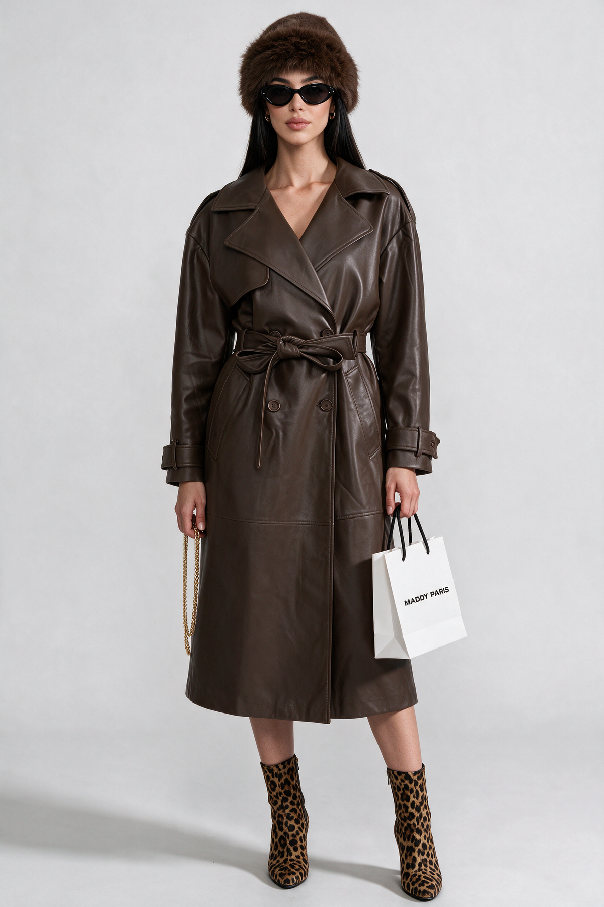 Cosima Vegan Leather Trench Coat - Brown