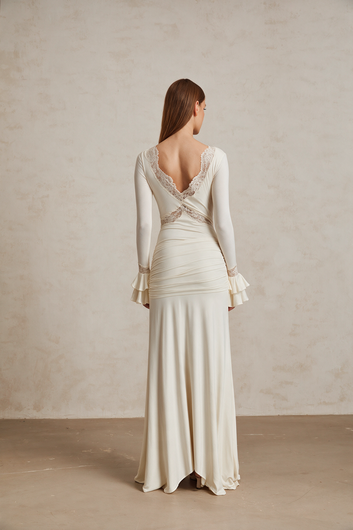 Impériale ivory lace V-neck maxi dress