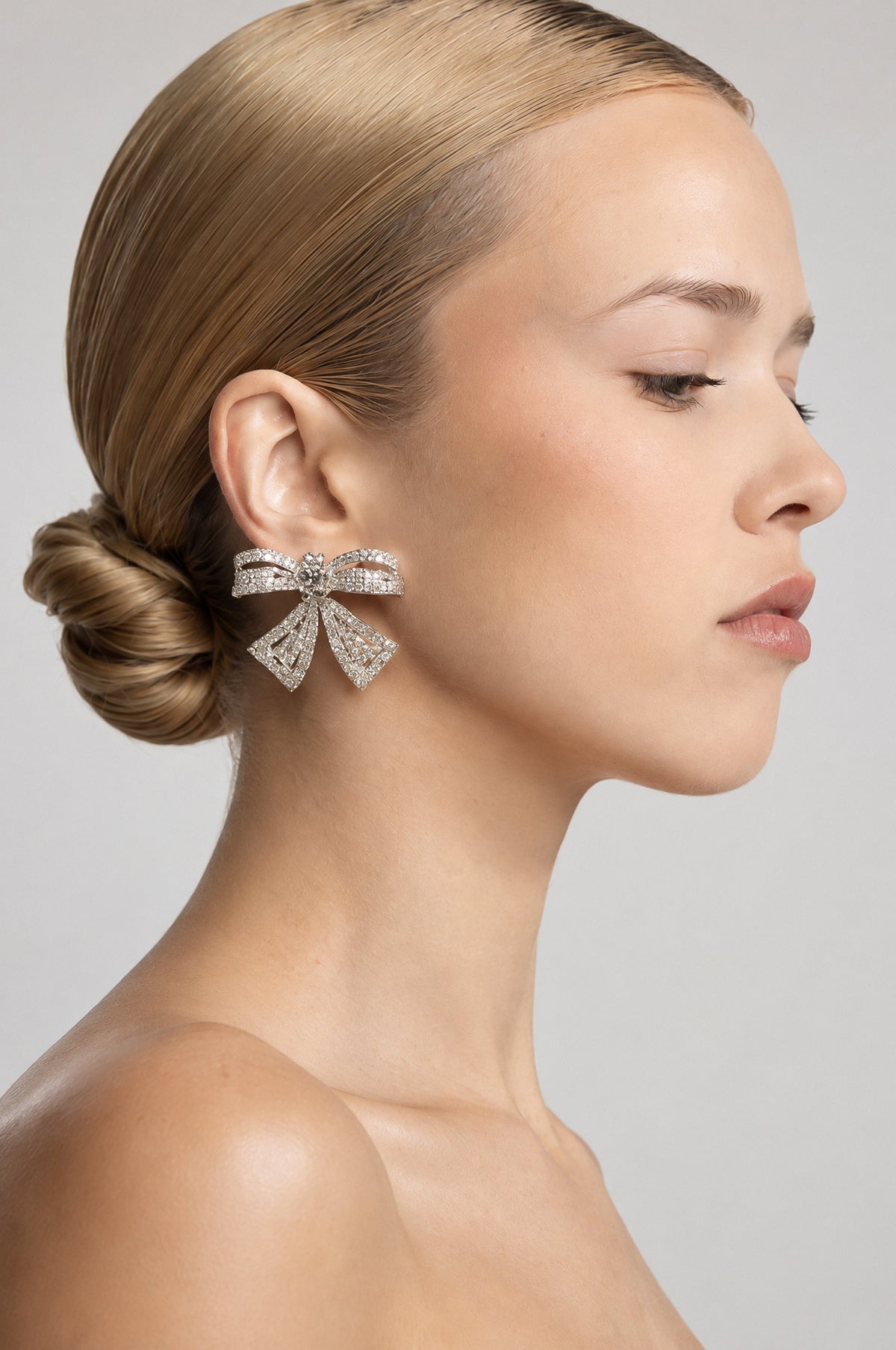 Aude Silver Crystal Bow Statement Earrings