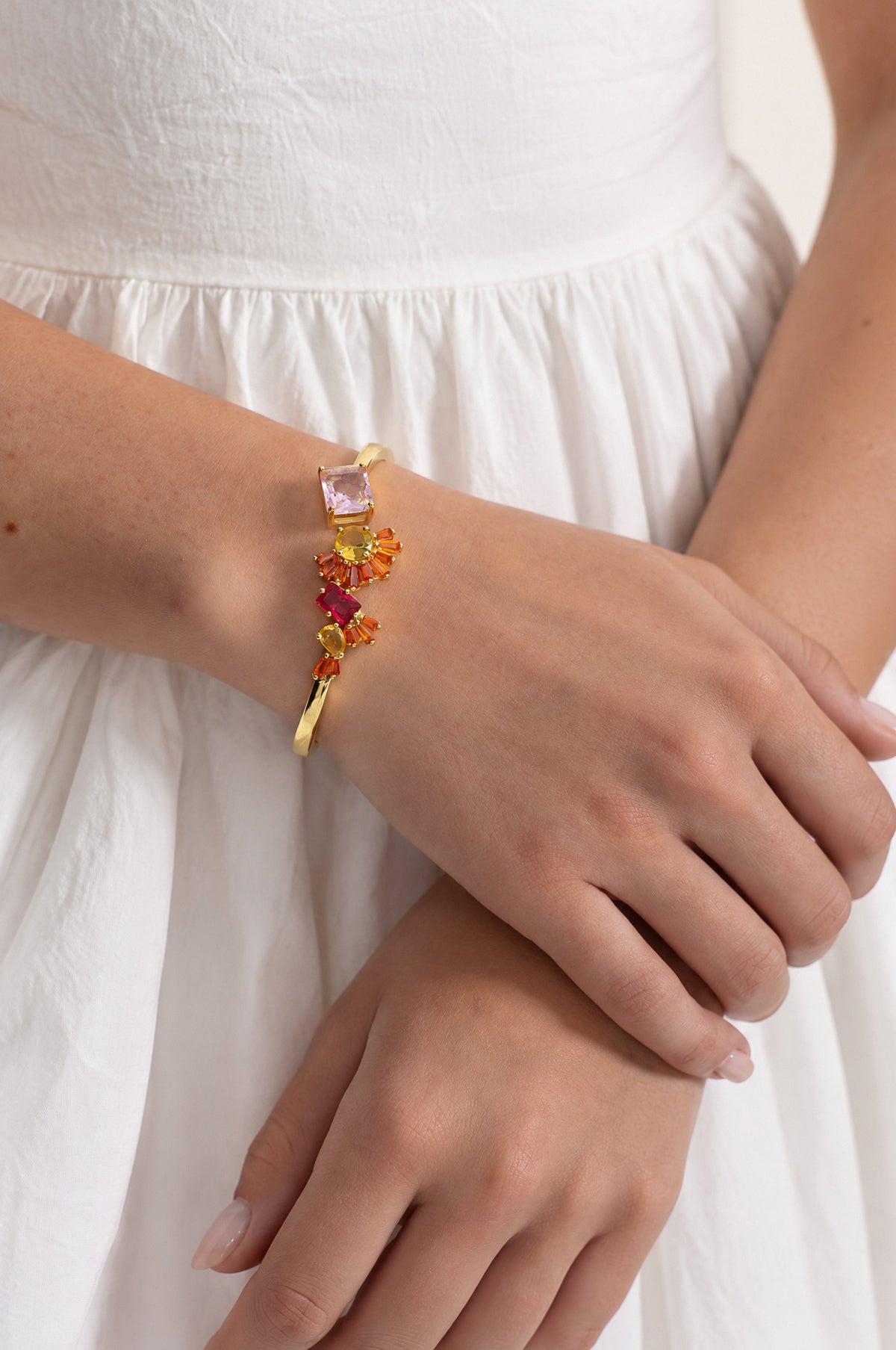 Jade Gold Multicolour Crystal Cluster Cuff Bracelet