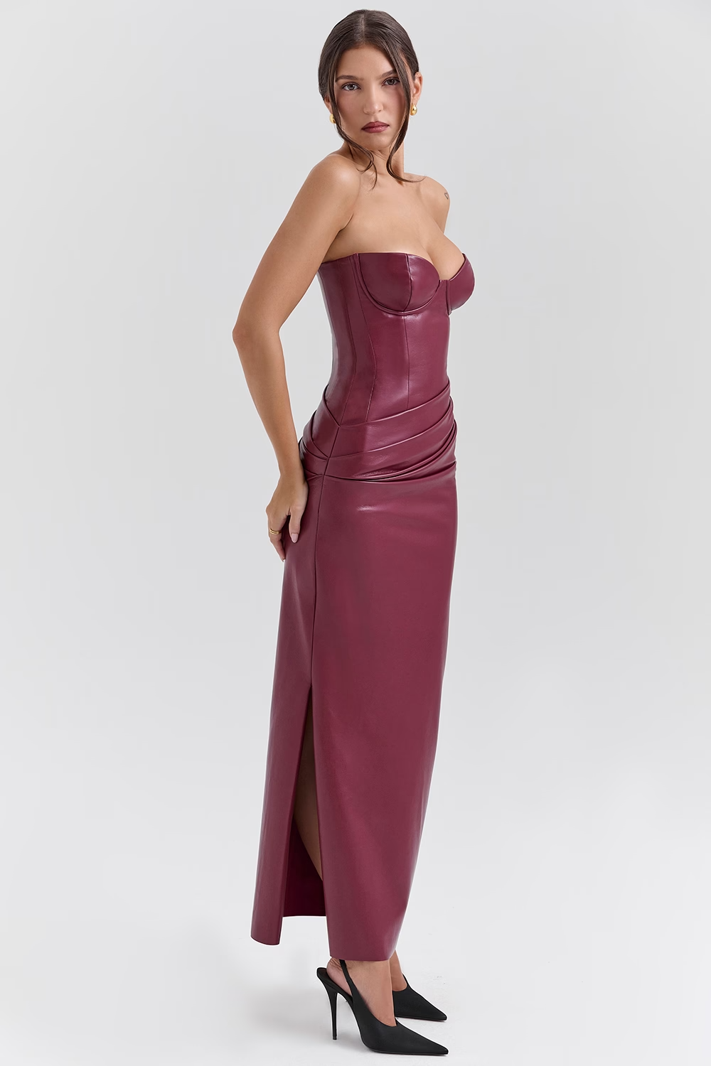 Juliana Cabernet Vegan Leather Midi Dress