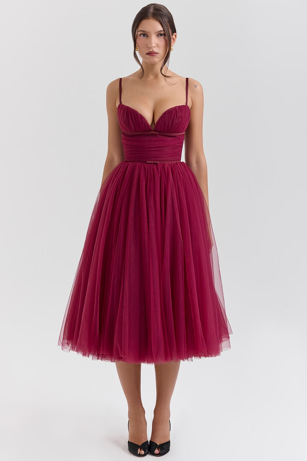 Countess Black Tulle Ruched Bodice Midi Dress