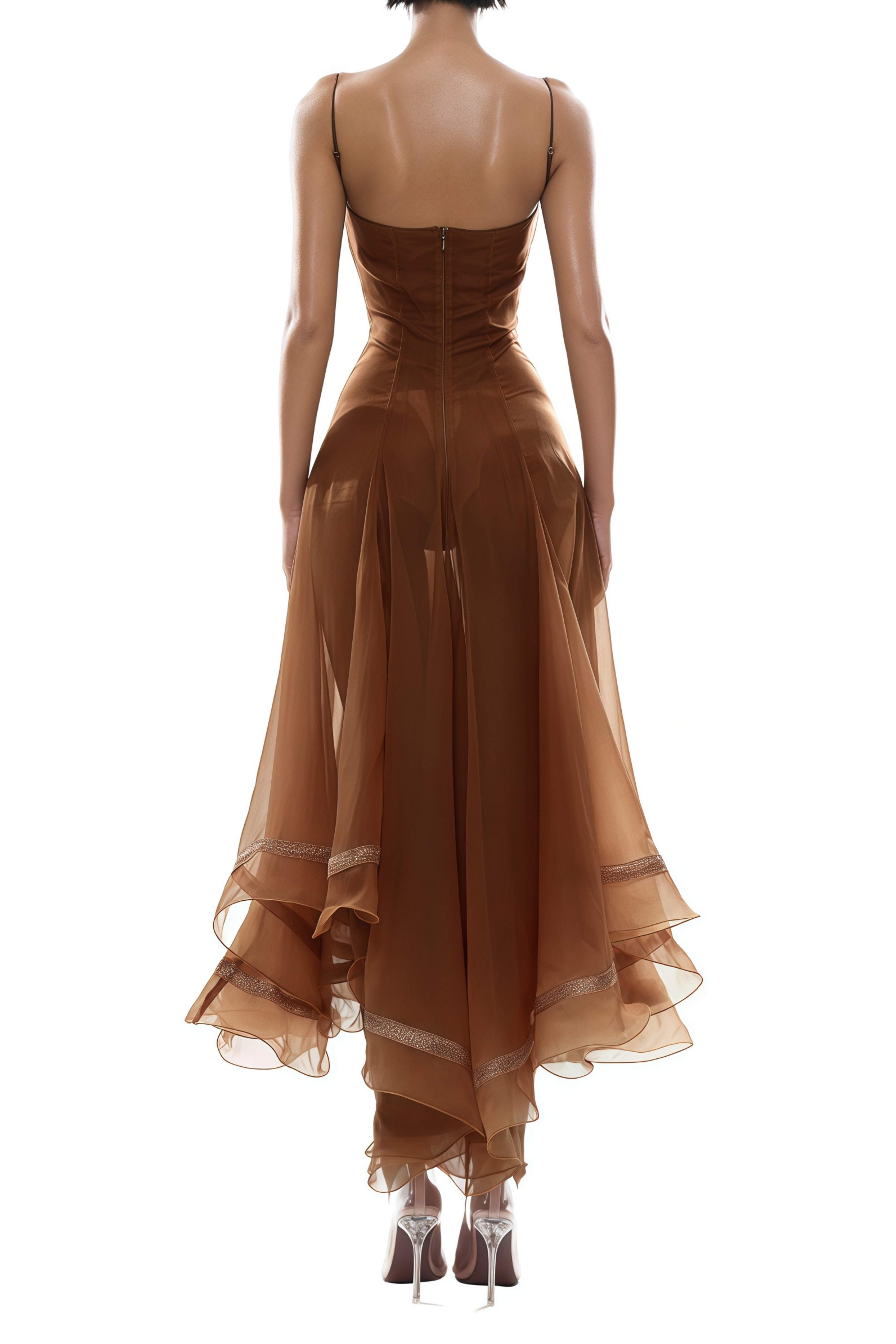 Nuria Rust Brown Asymmetrical Midi Dress