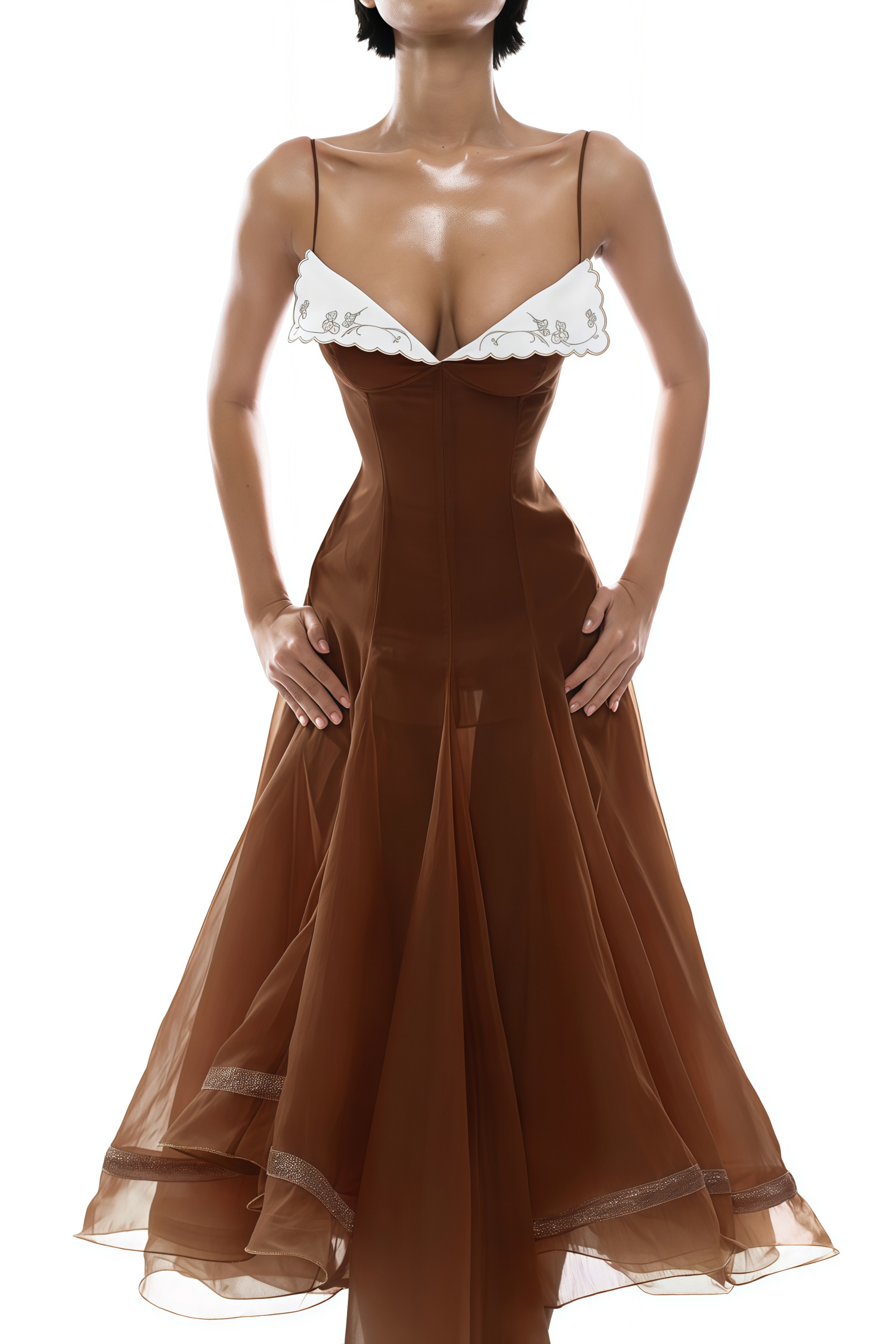 Nuria Rust Brown Asymmetrical Midi Dress