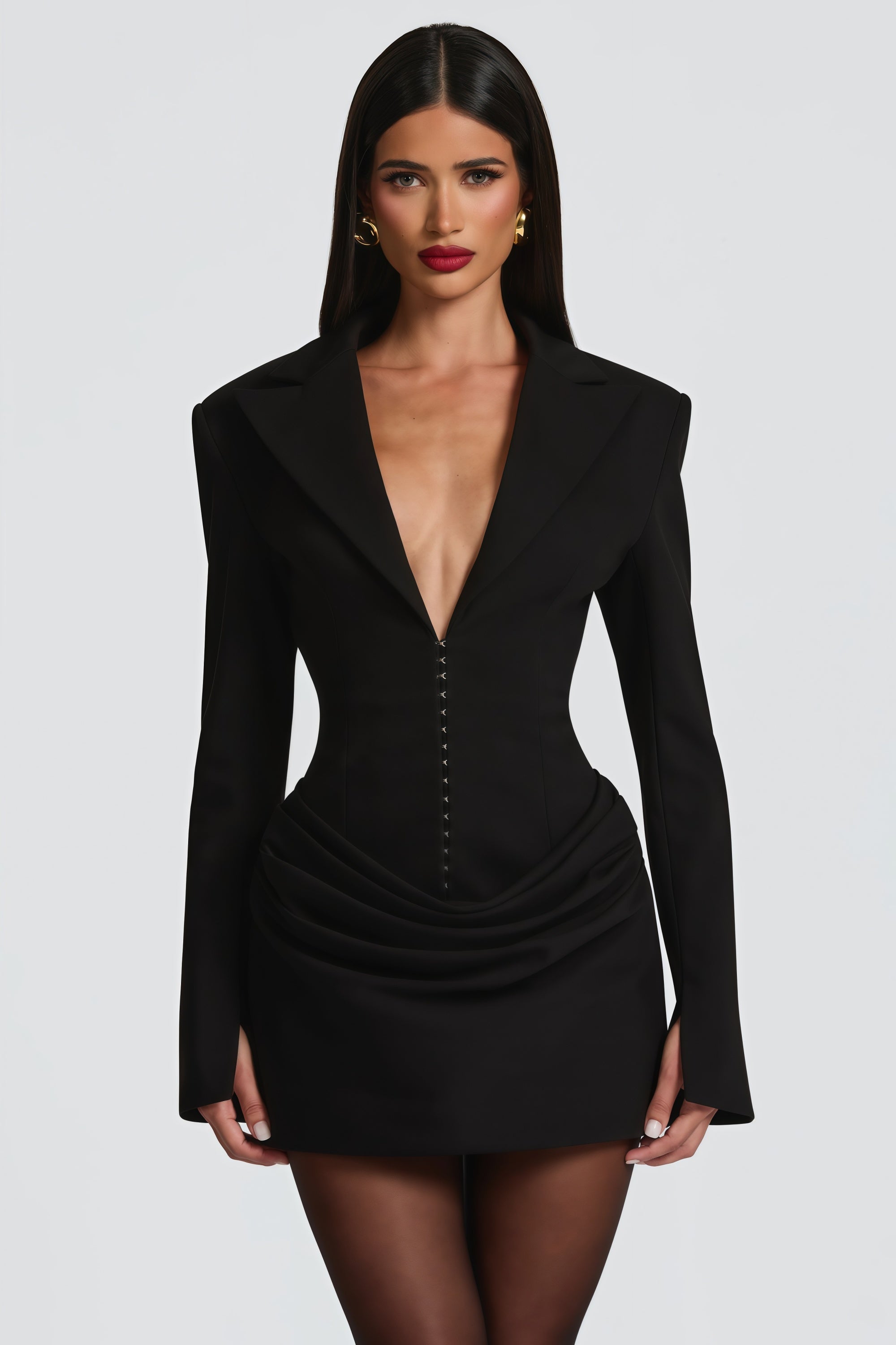 Rosette Black Ruched Blazer Mini Dress (Final Sale)
