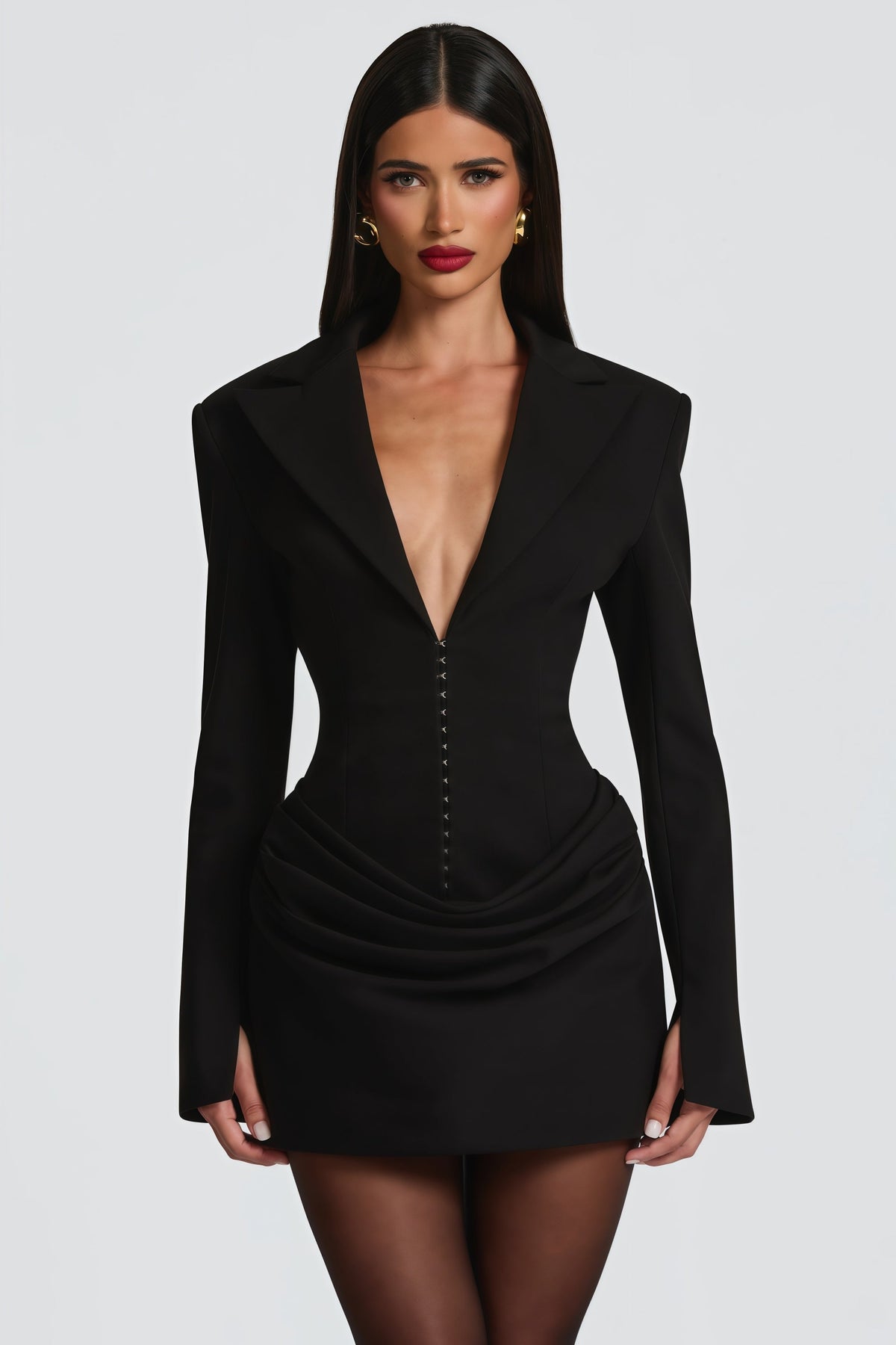 Rosette Black Ruched Blazer Mini Dress (Final Sale)