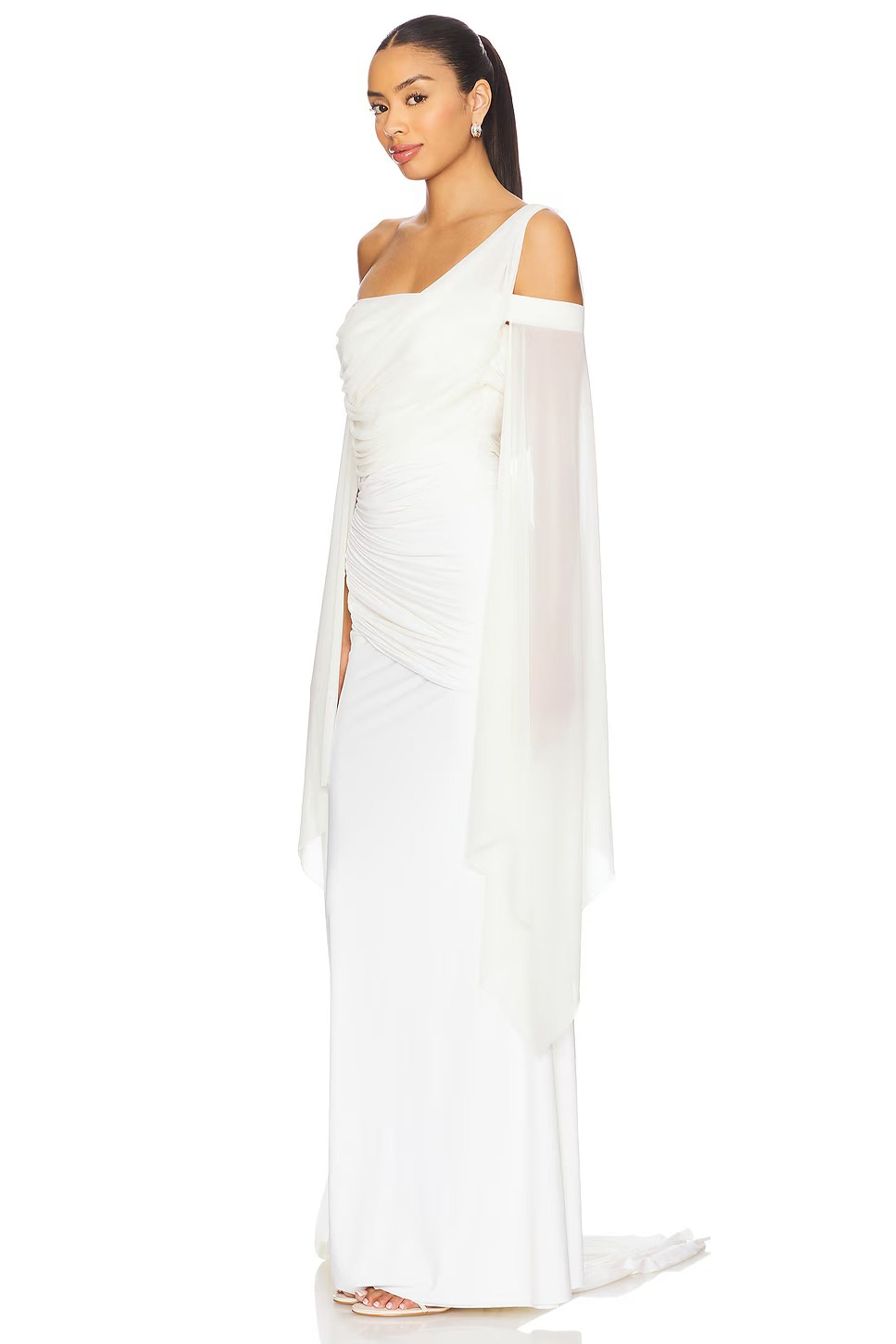 Aurianne White Asymmetrical Draped Maxi Dress