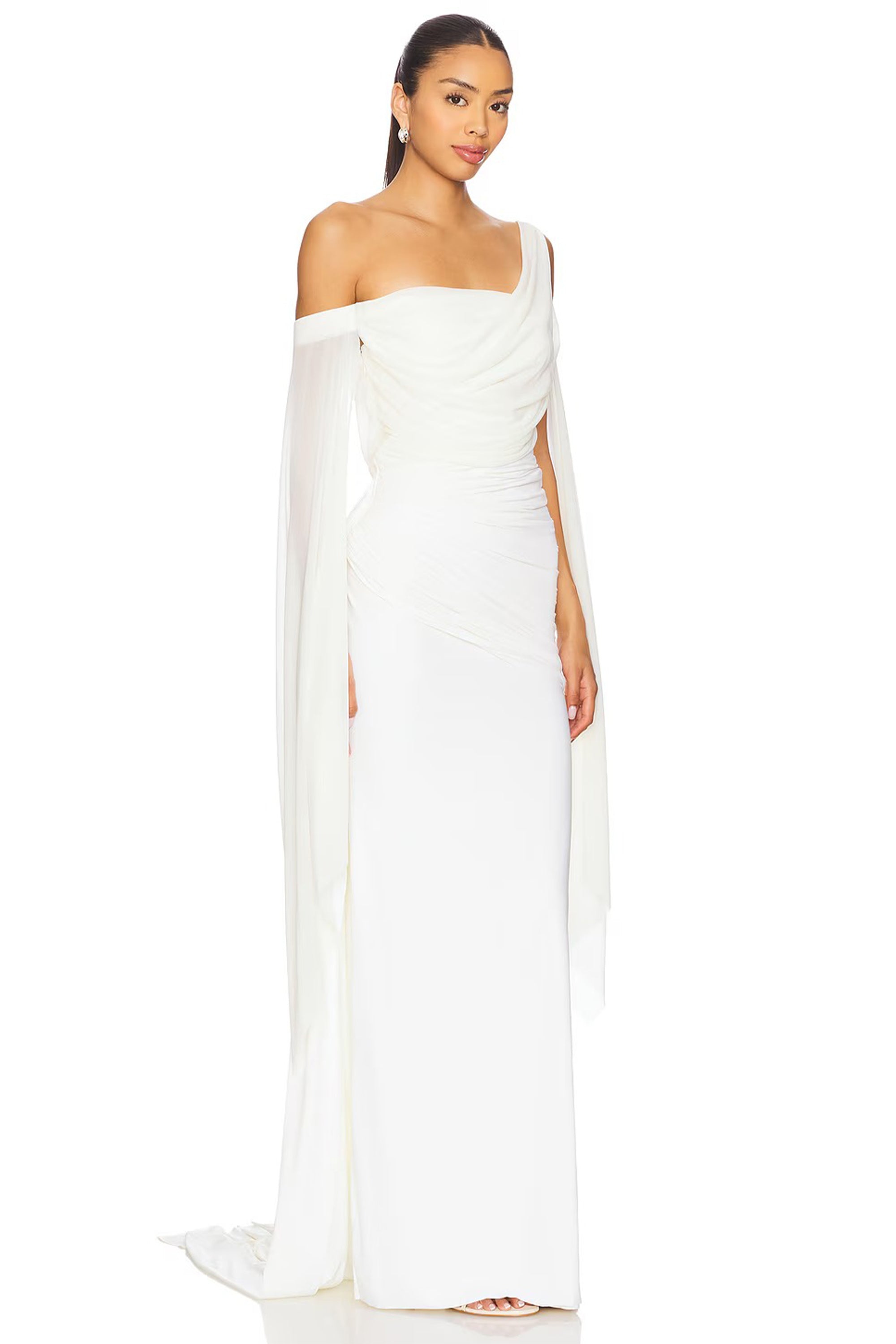 Aurianne White Asymmetrical Draped Maxi Dress