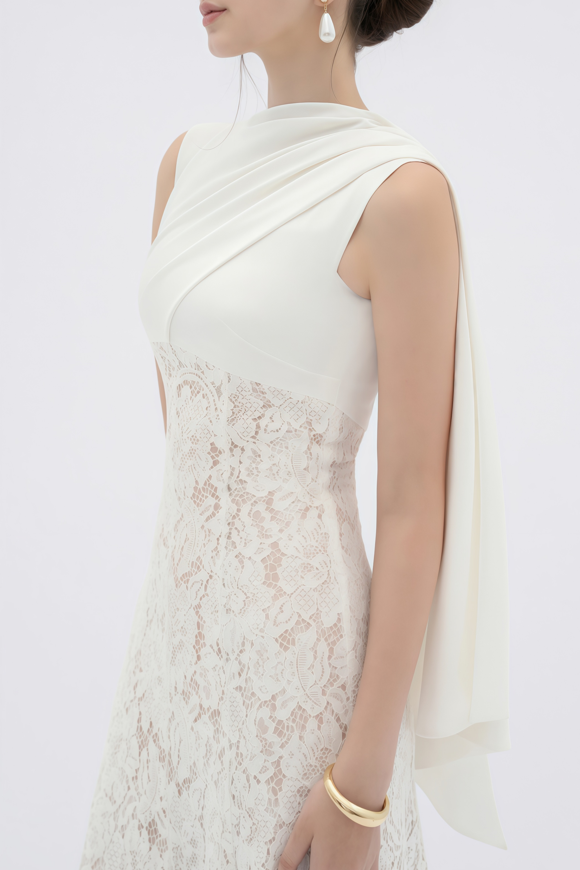 Marzia White Ribbon Detail Floral Lace Maxi Dress (Final Sale-US Only)