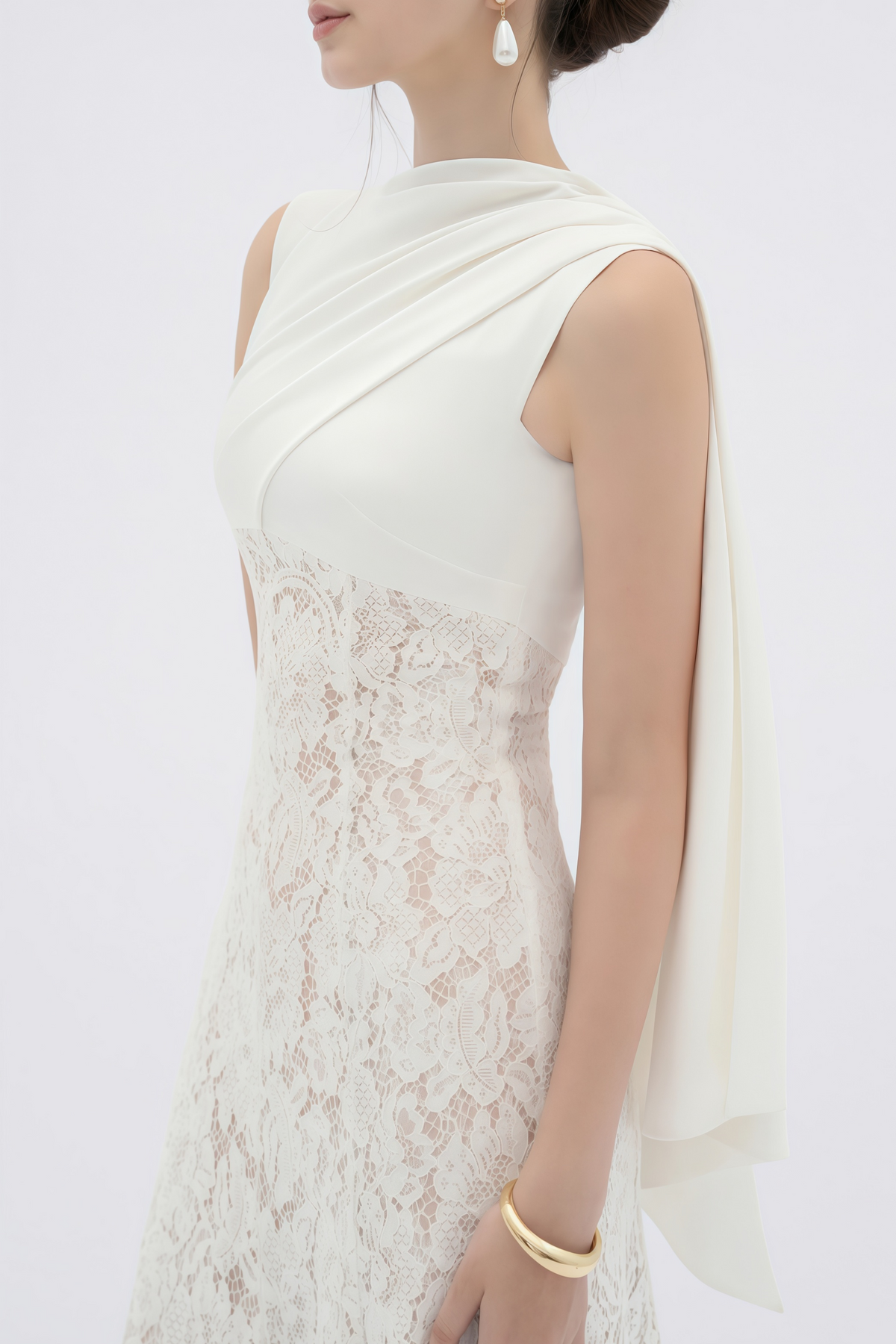Marzia White Ribbon Detail Floral Lace Maxi Dress (Final Sale-US Only)