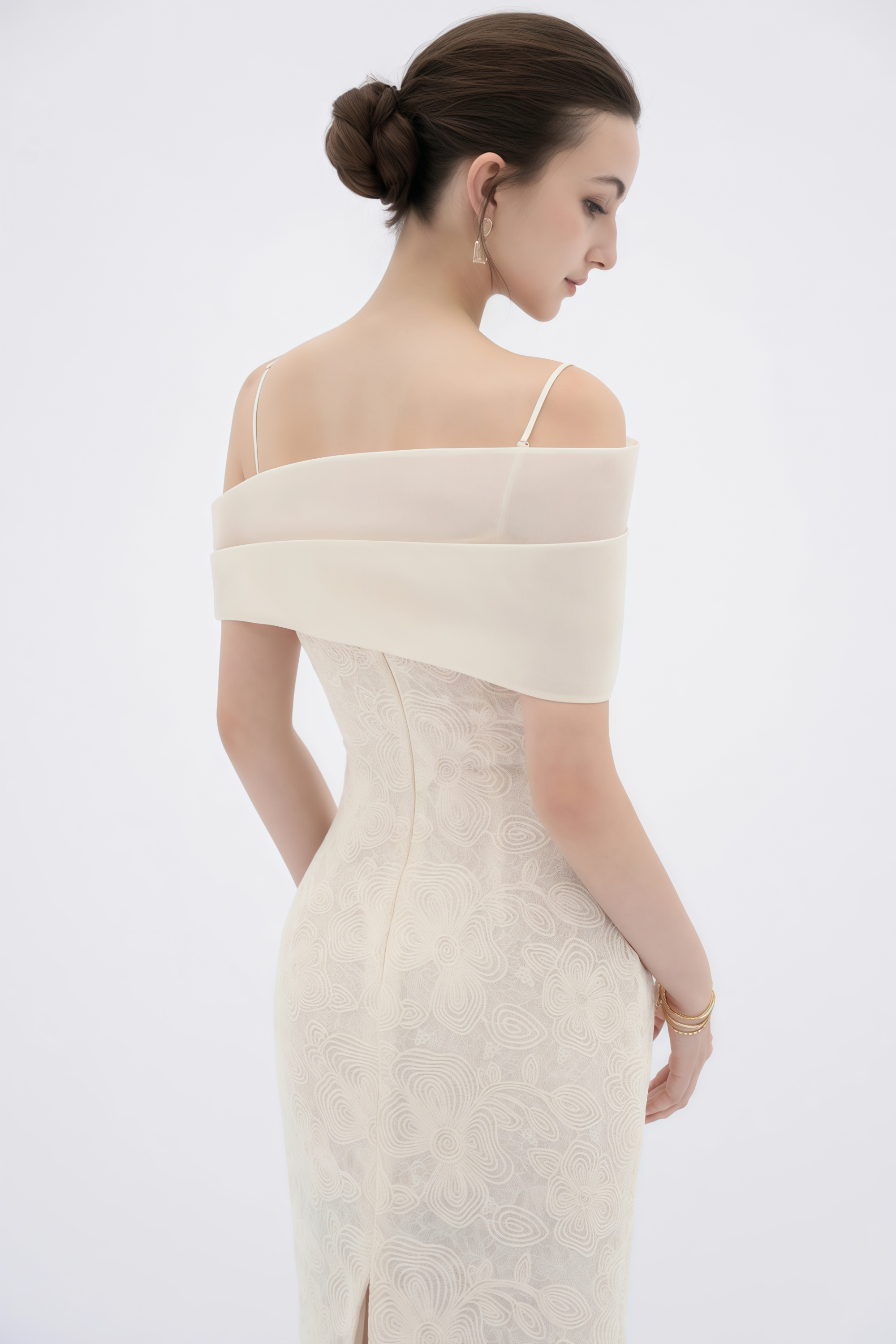 Ortensia Neutral Floral Lace Pencil Maxi Dress