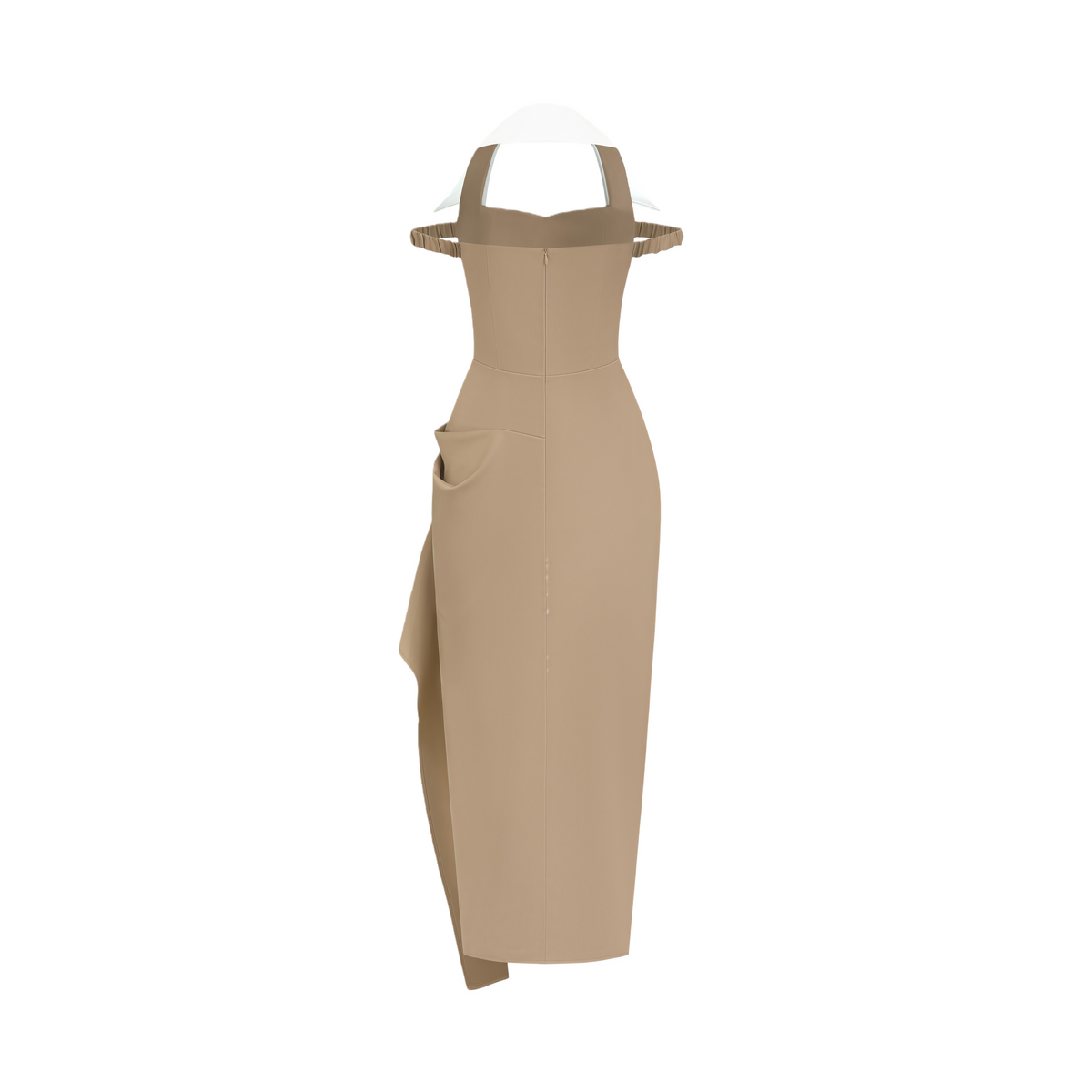 Kaelin Khaki Halterneck Asymmetrical Gathered Midi Dress