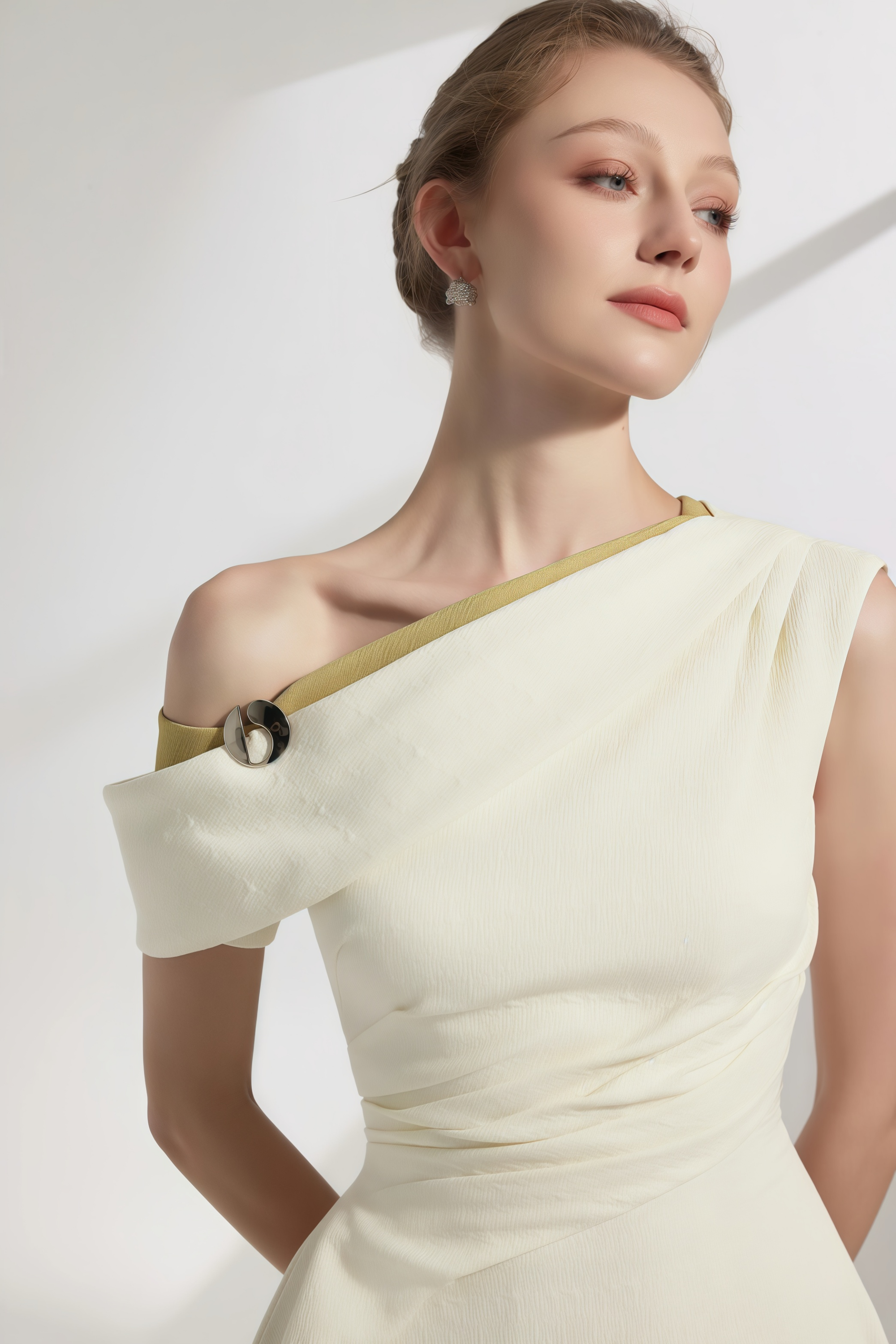 Blossom White One Shoulder Ruched Midi Dress