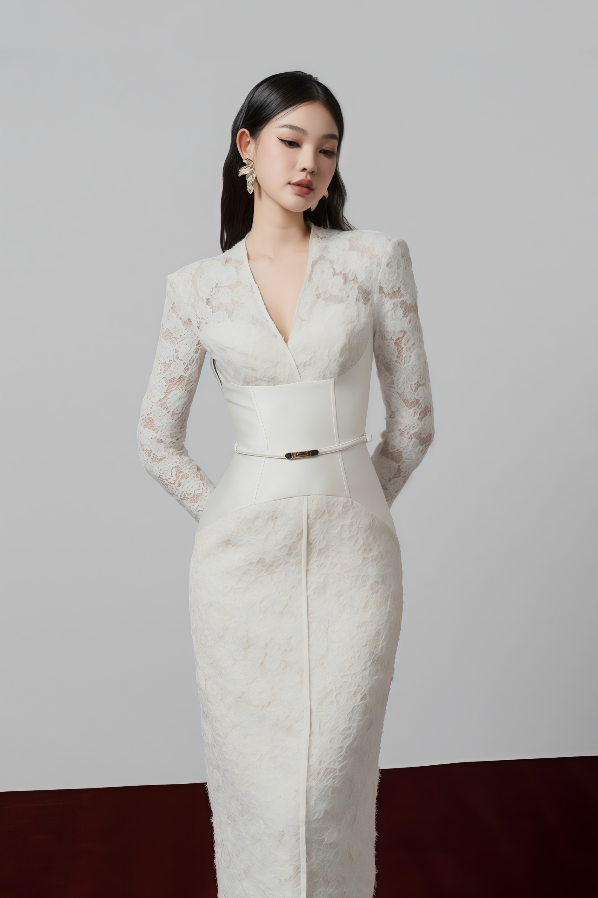 Oona White Floral Lace Pencil Midi Dress