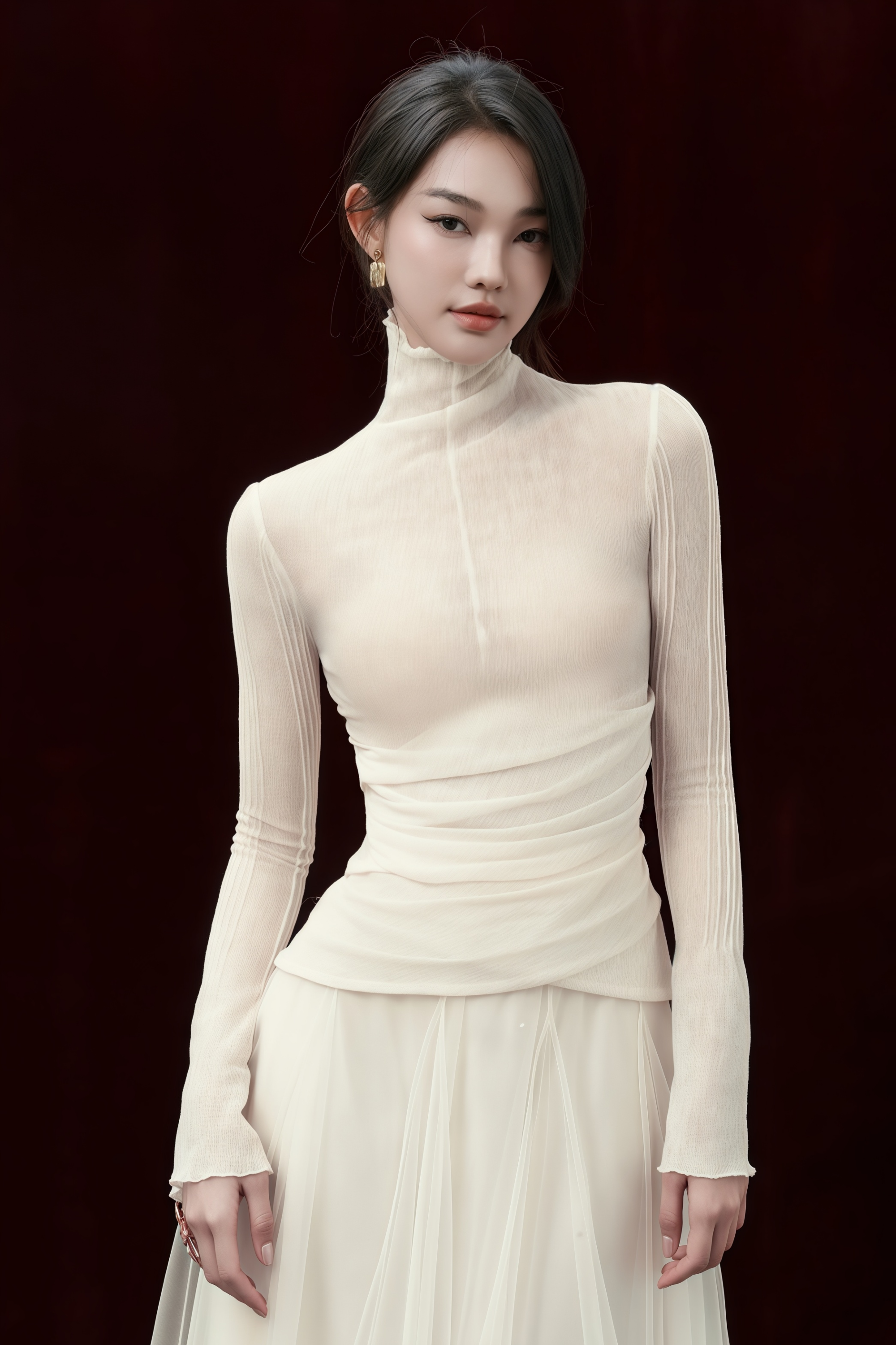 Lark White Tulle Panel Knit Maxi Dress