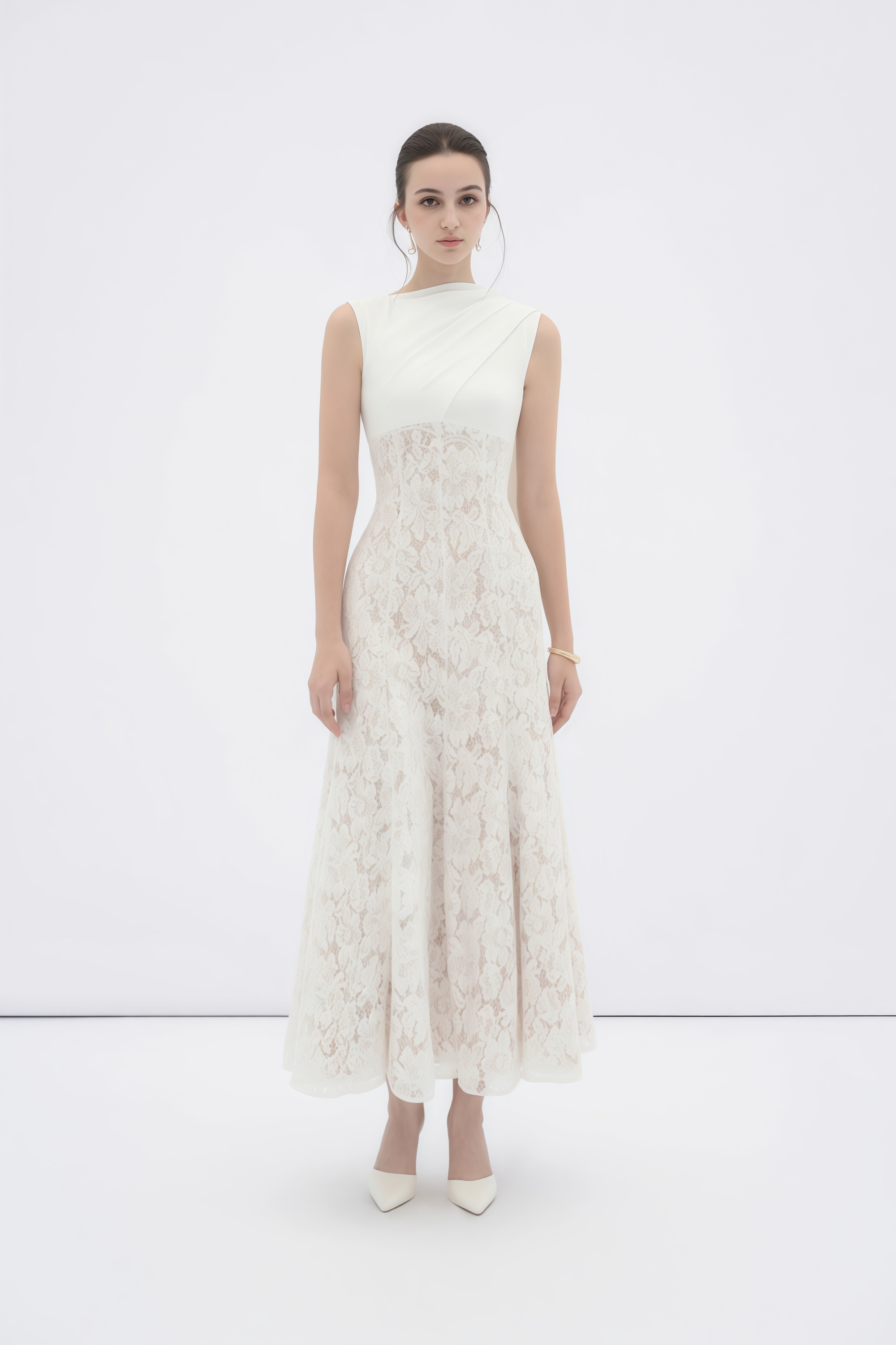 Marzia White Ribbon Detail Floral Lace Maxi Dress (Final Sale-US Only)