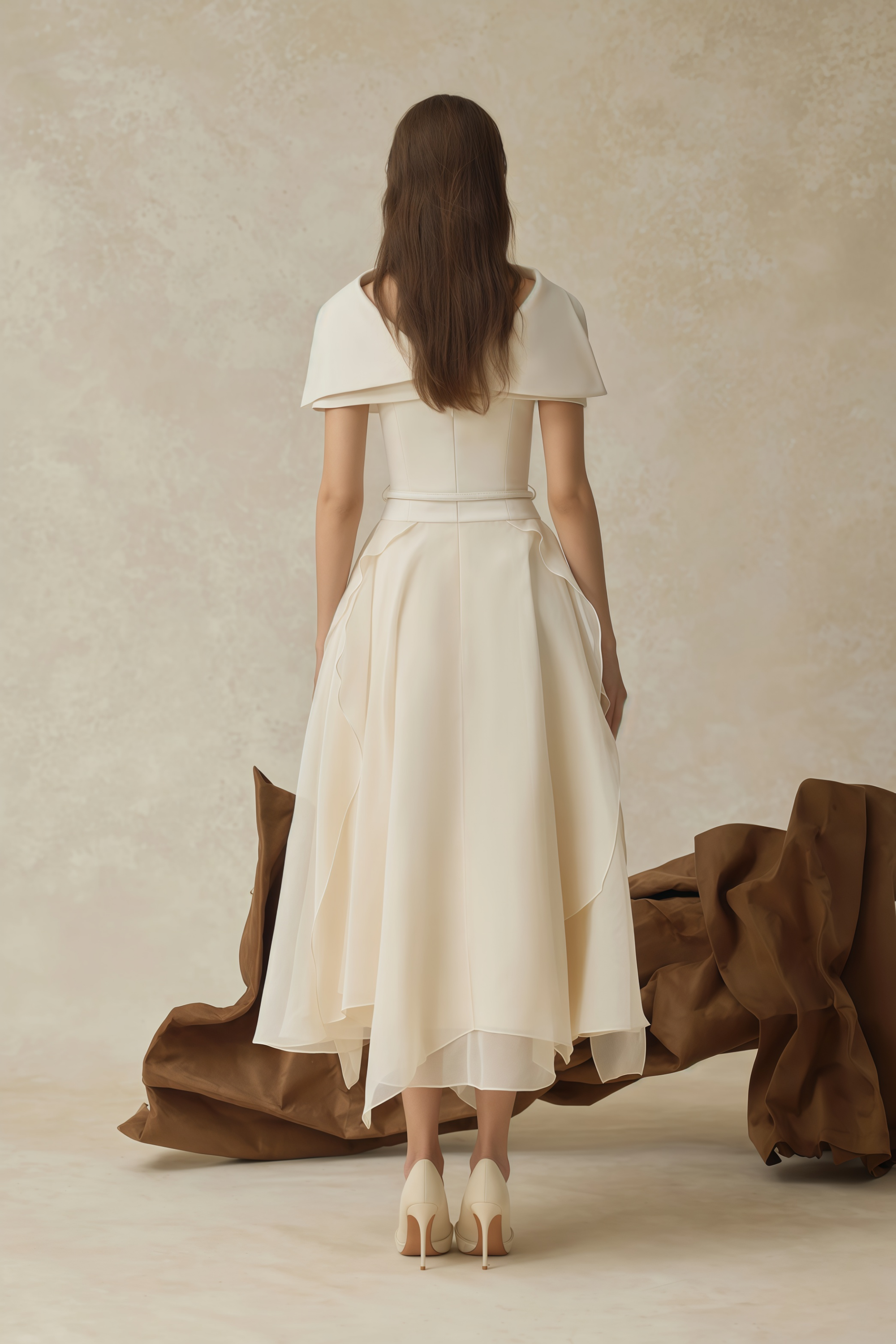 Aria White Asymmetrical Shawl & Tulle Panel Dress Set (Final Sale-US Only)