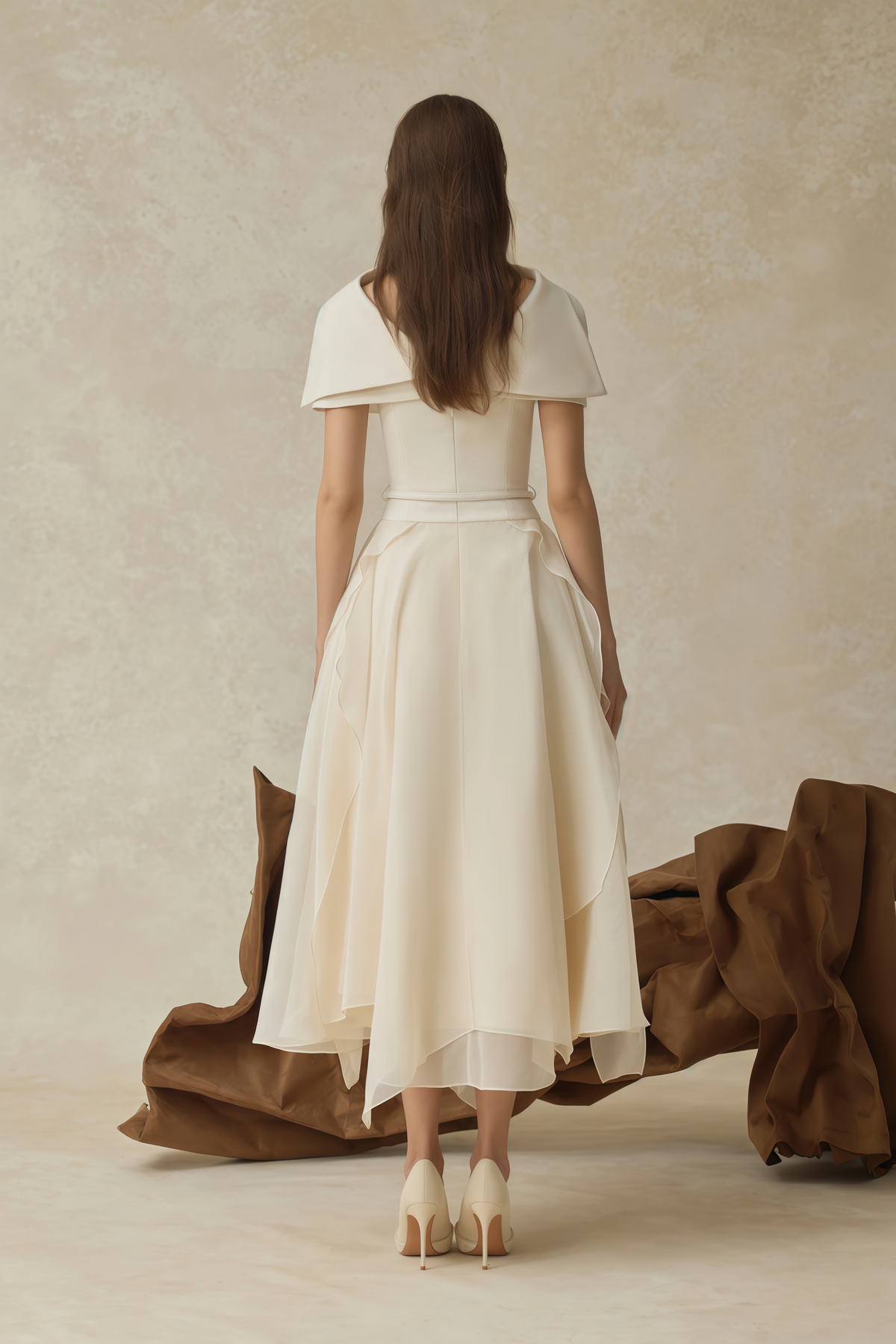 Aria White Asymmetrical Shawl & Tulle Panel Dress Set (Final Sale-US Only)