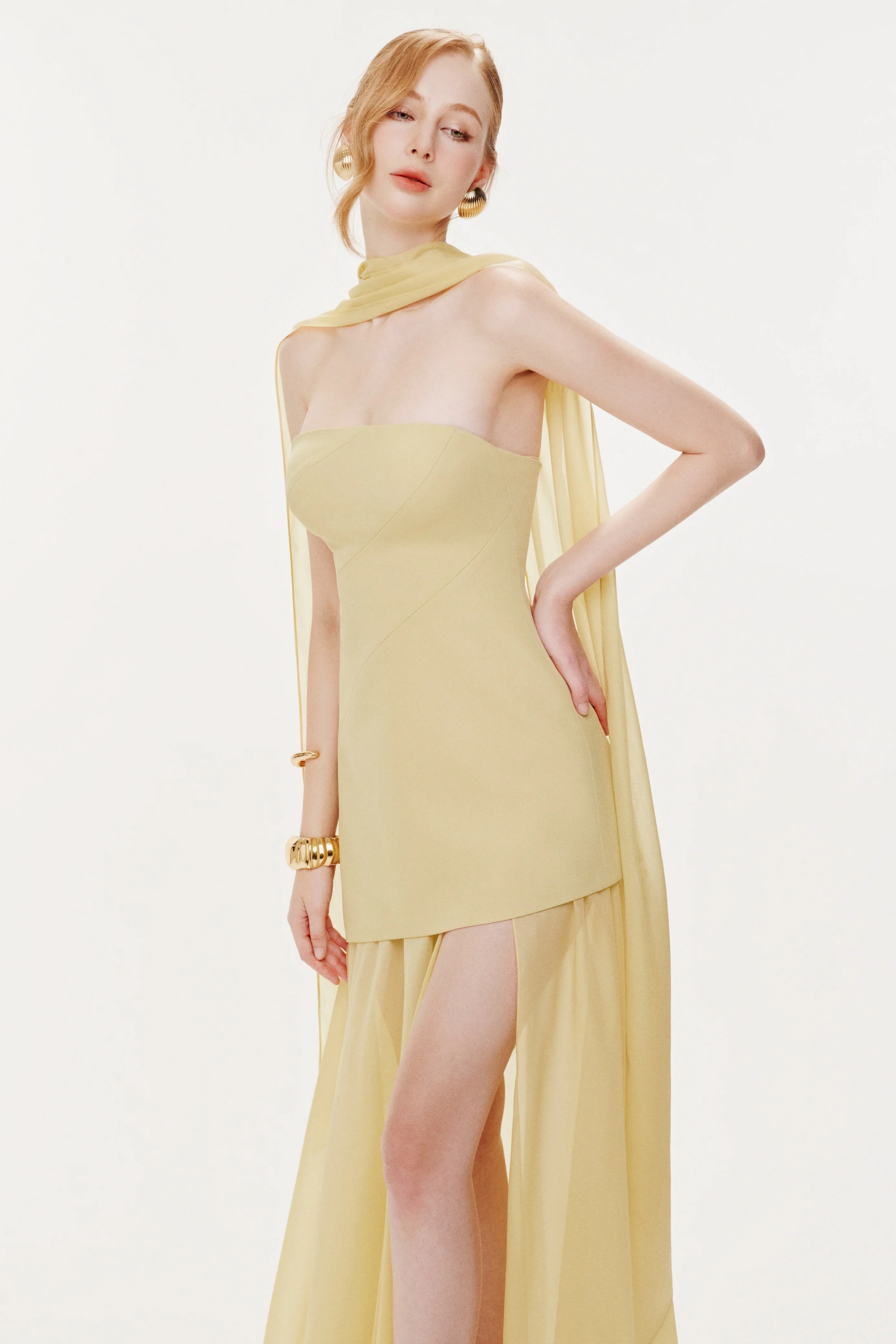 Marlis Yellow Strapless Layered Train Dress (Final Sale)