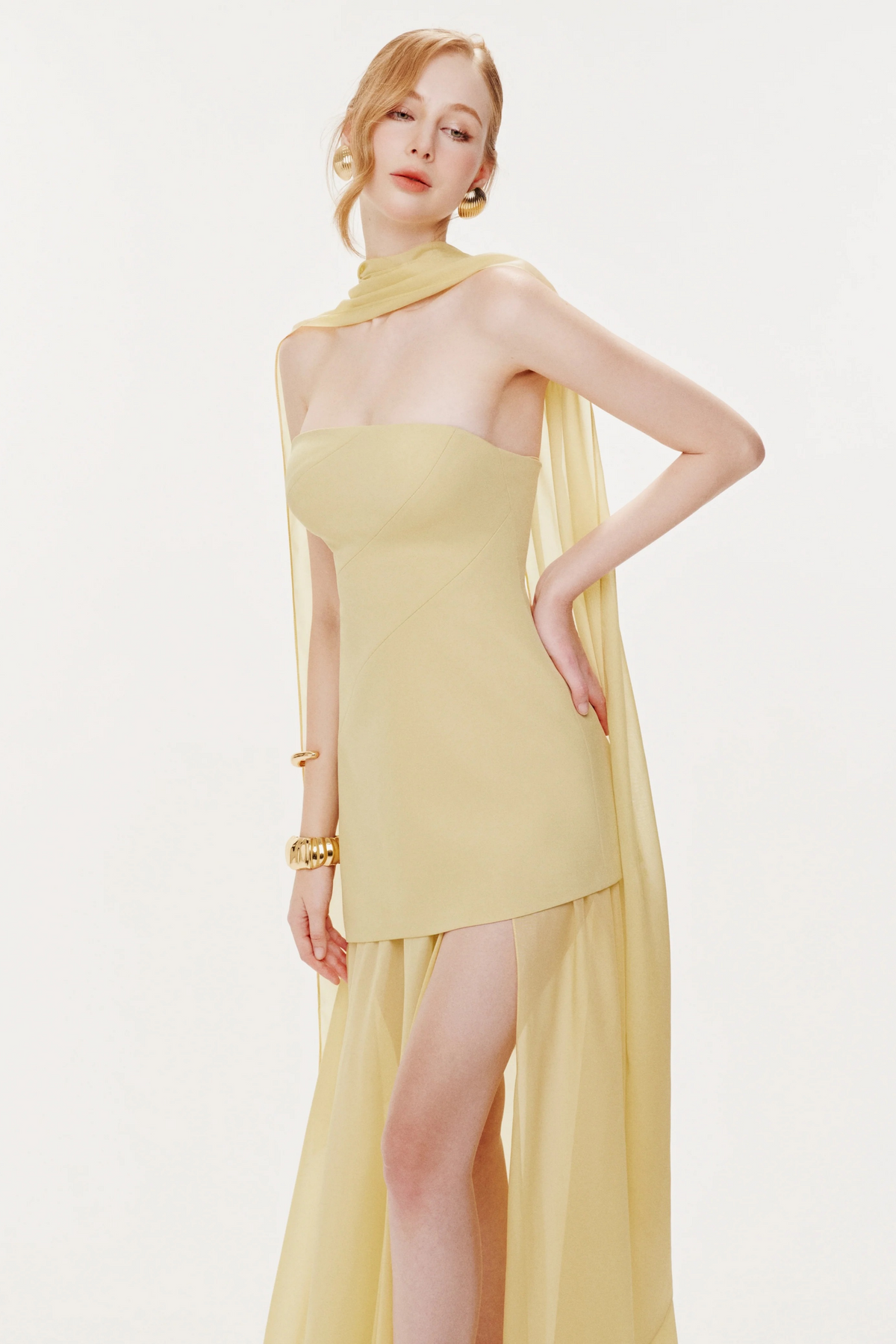 Marlis Yellow Strapless Layered Train Dress (Final Sale)
