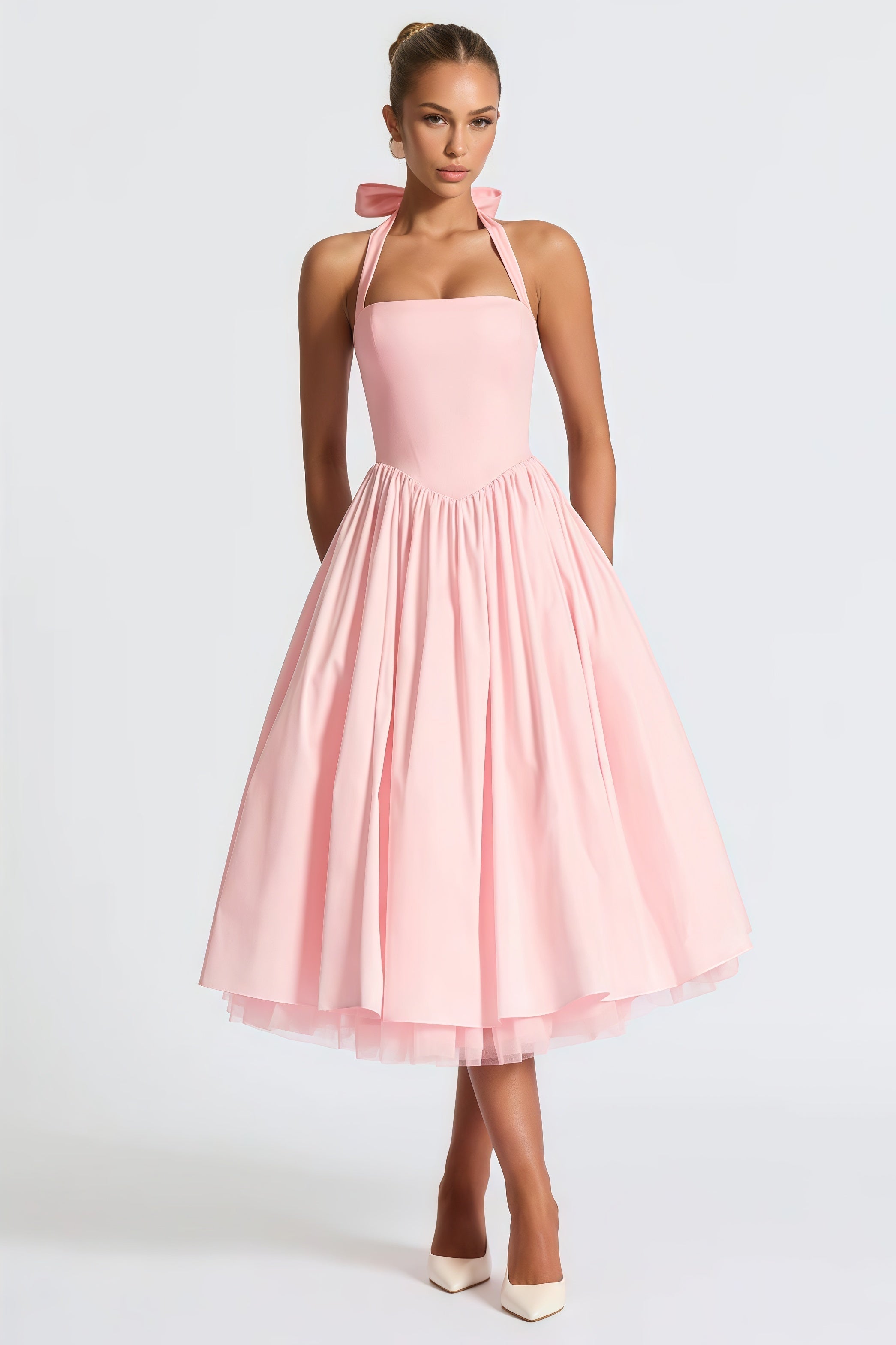 Eponine Pink Layered Flared Hem Midi Dress