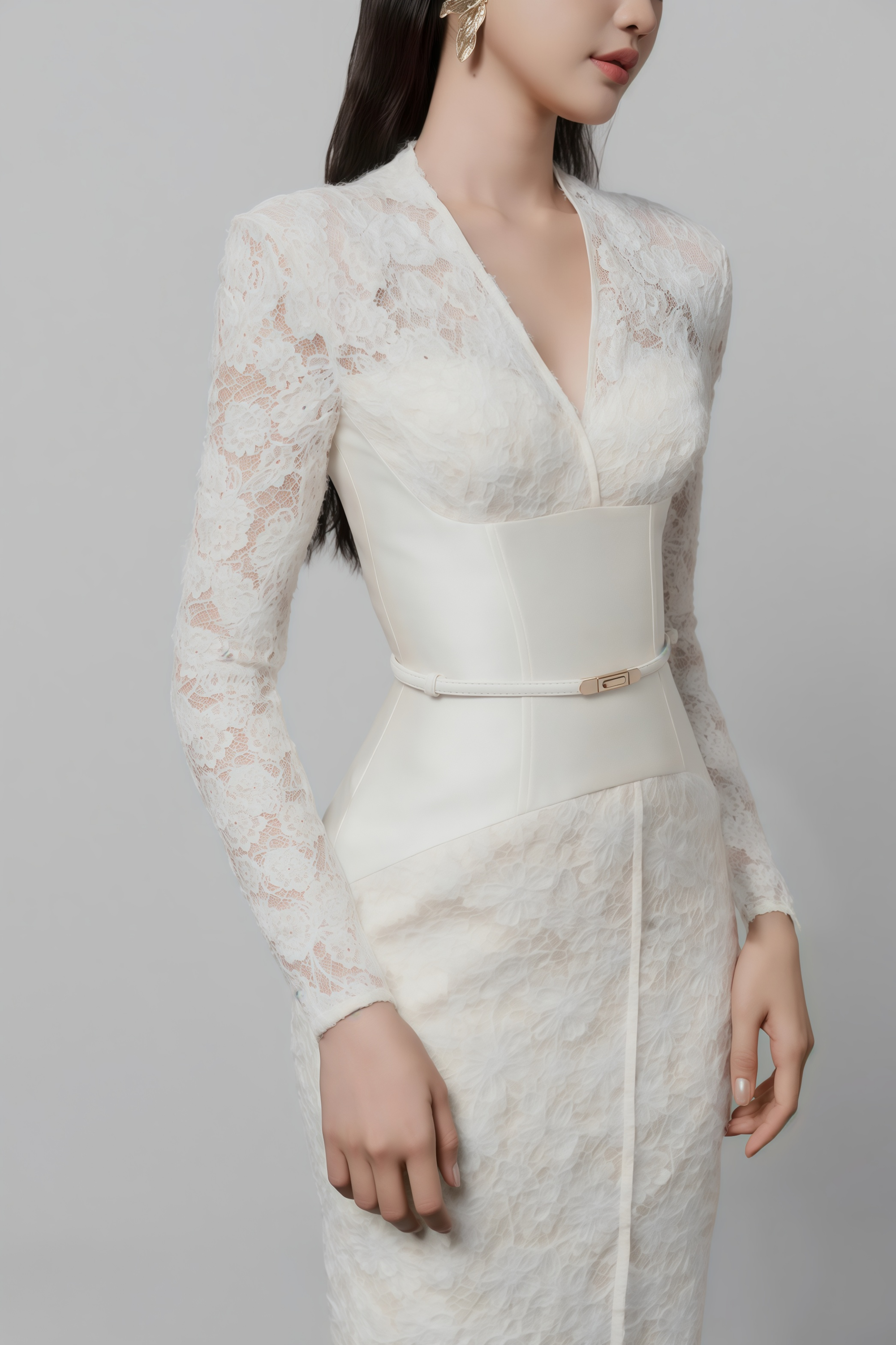 Oona White Floral Lace Pencil Midi Dress