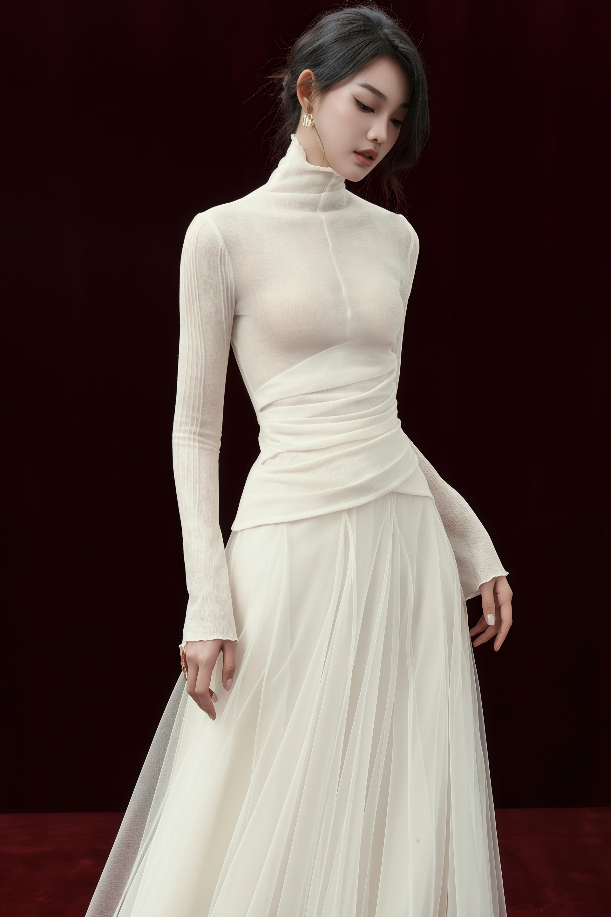 Lark White Tulle Panel Knit Maxi Dress