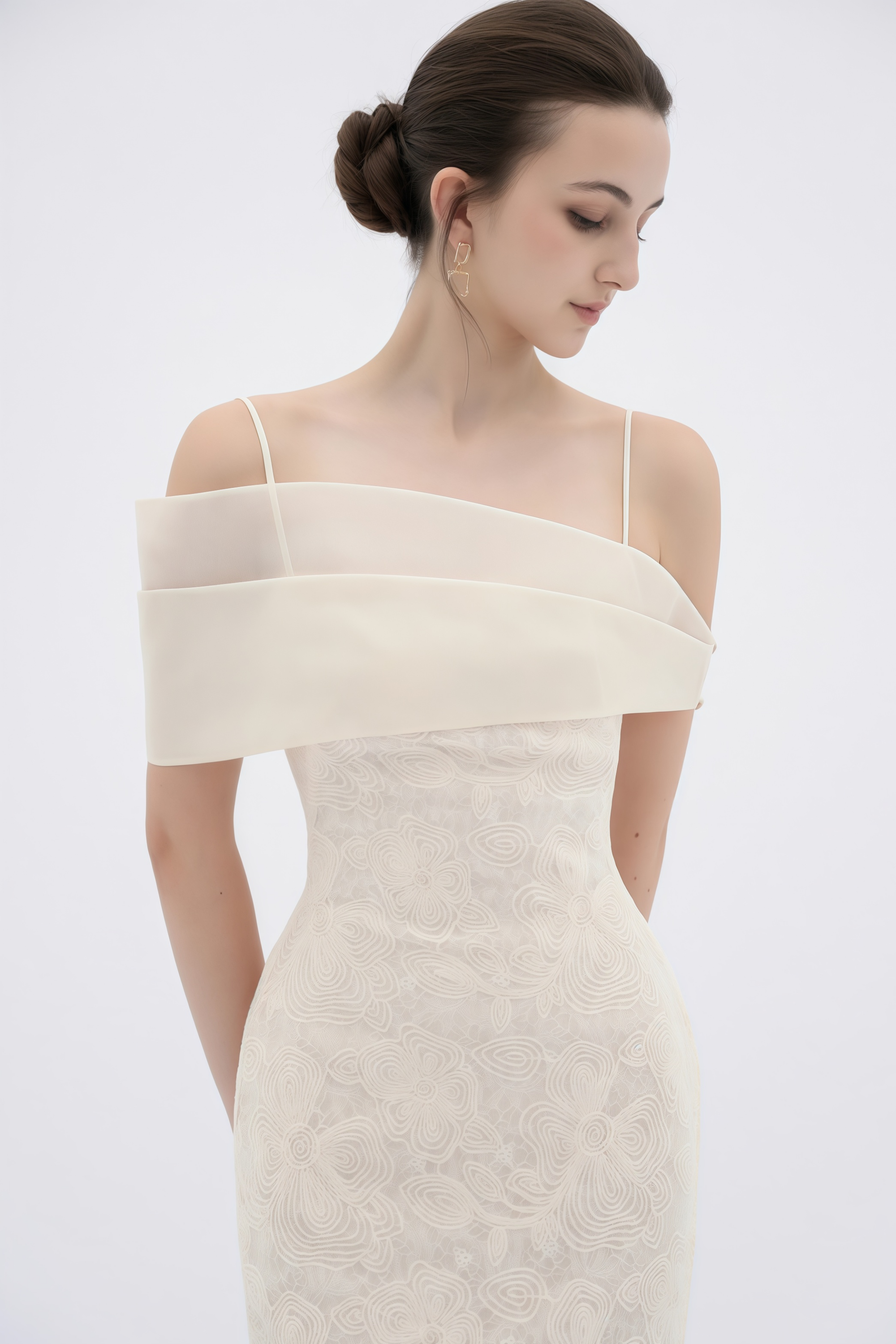 Ortensia Neutral Floral Lace Pencil Maxi Dress