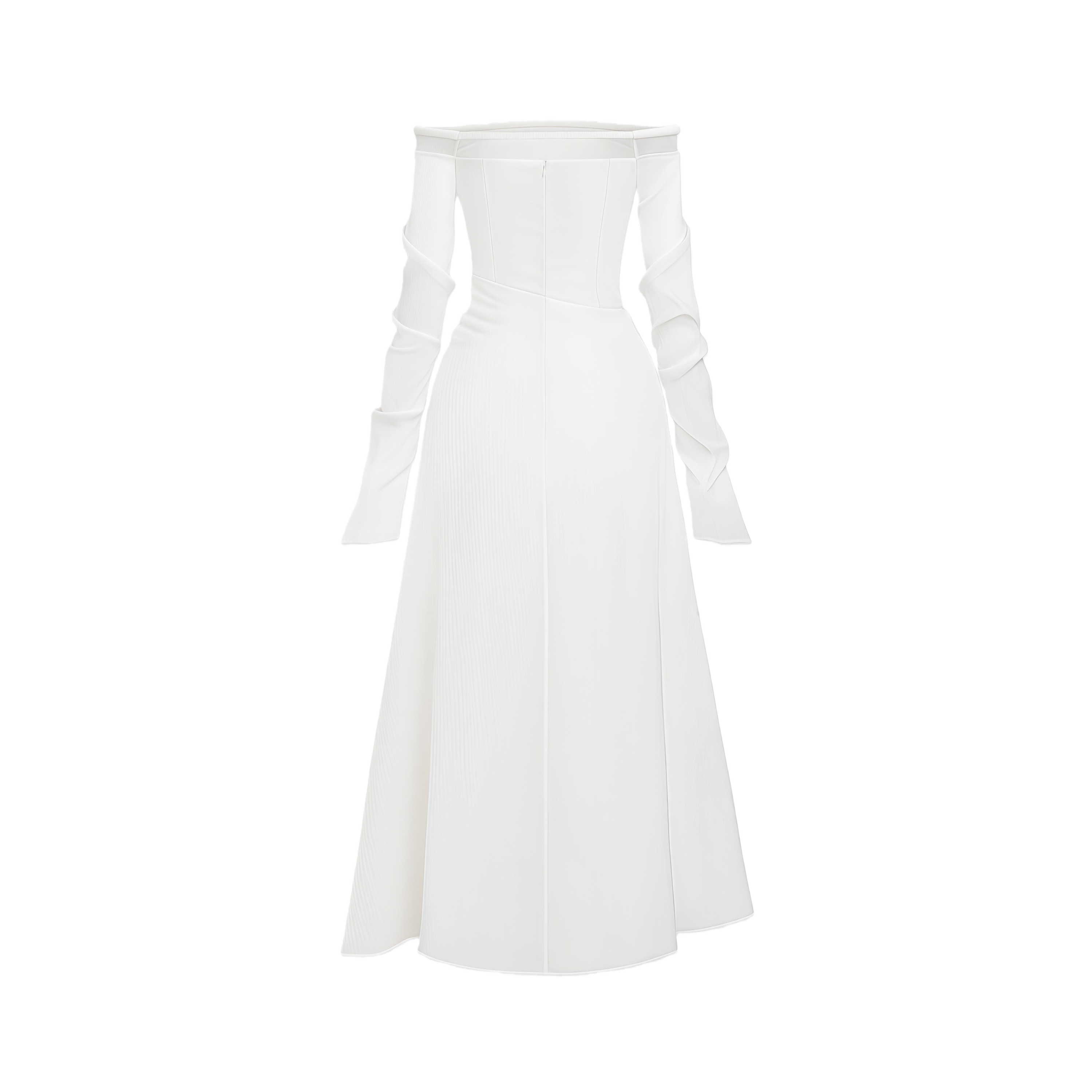 Gelsomina White Gathered Crepe Midi Dress