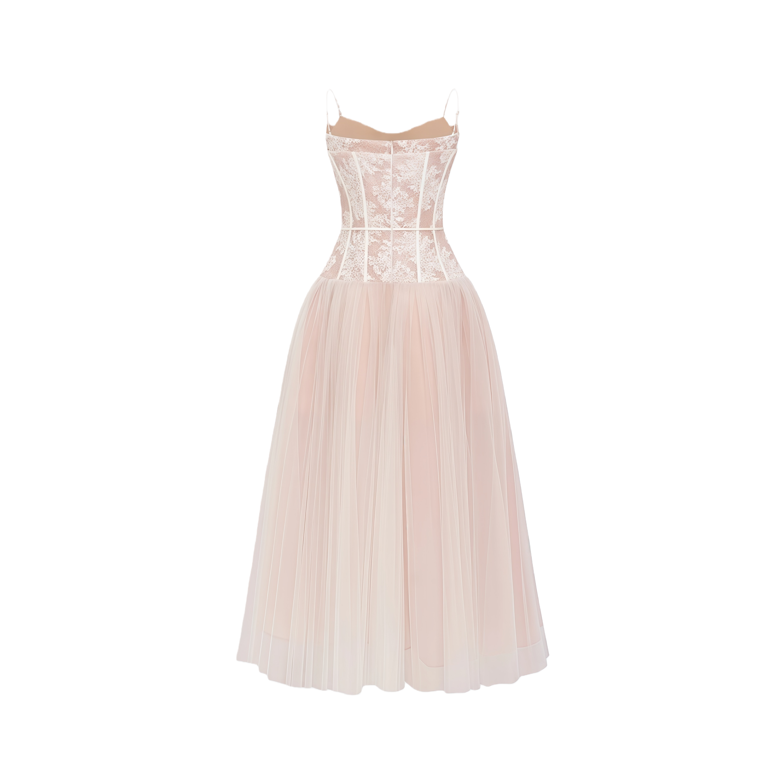 Mira Neutrals Lace Panel Tulle Maxi Dress
