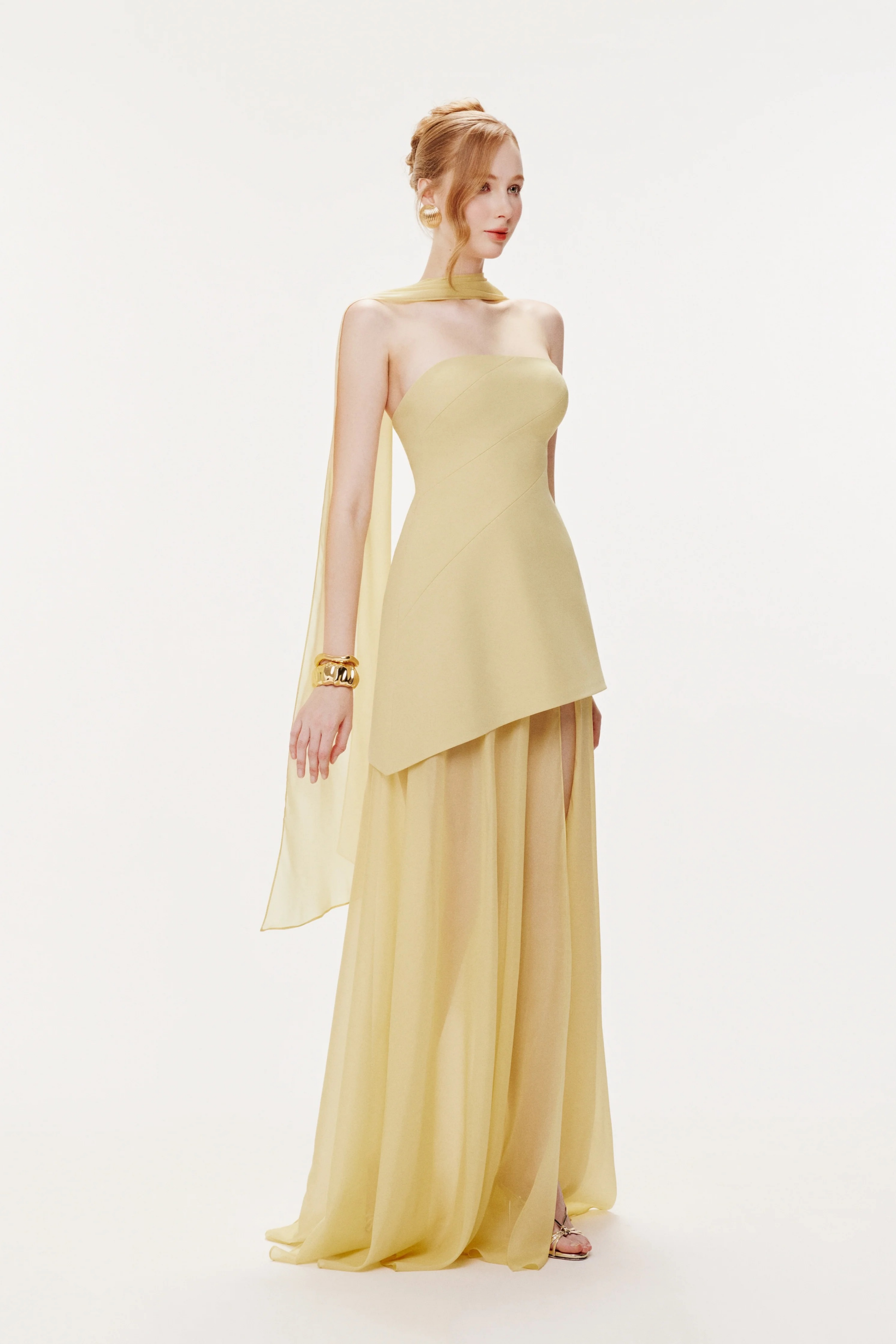 Marlis Yellow Strapless Layered Train Dress (Final Sale)