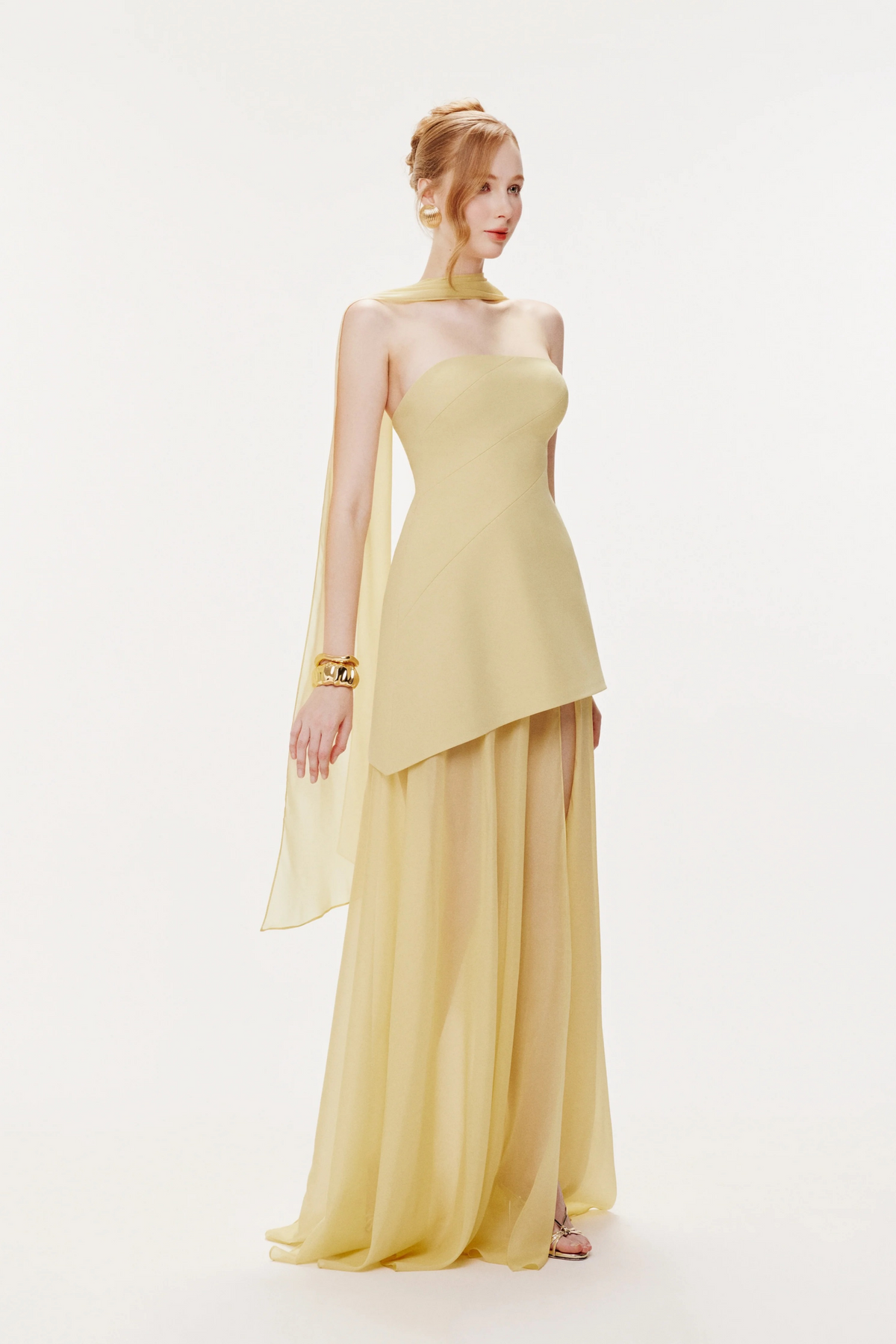 Marlis Yellow Strapless Layered Train Dress (Final Sale)