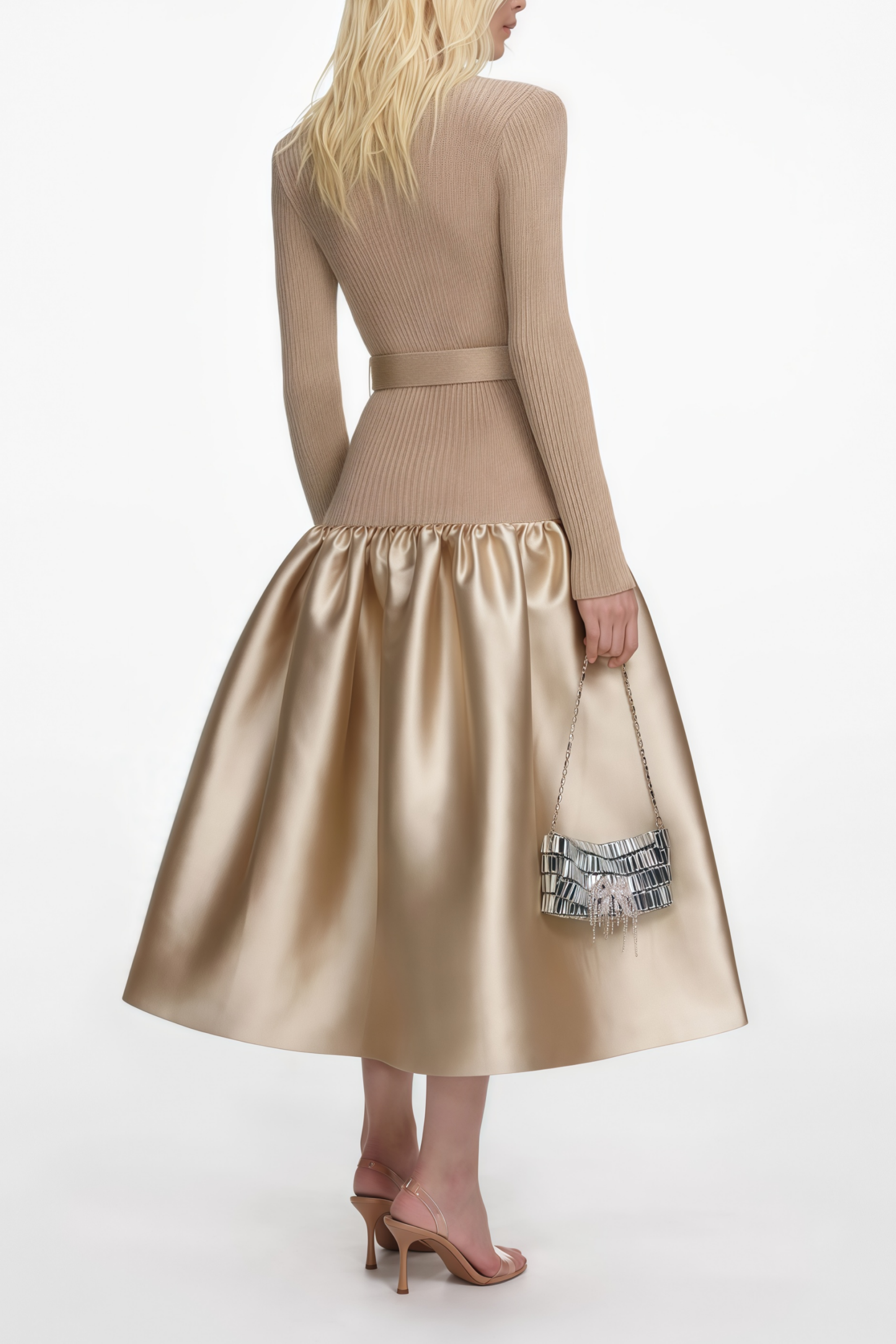 Fern Gold Satin Panel Knit Midi Dress (Final Sale-US Only)