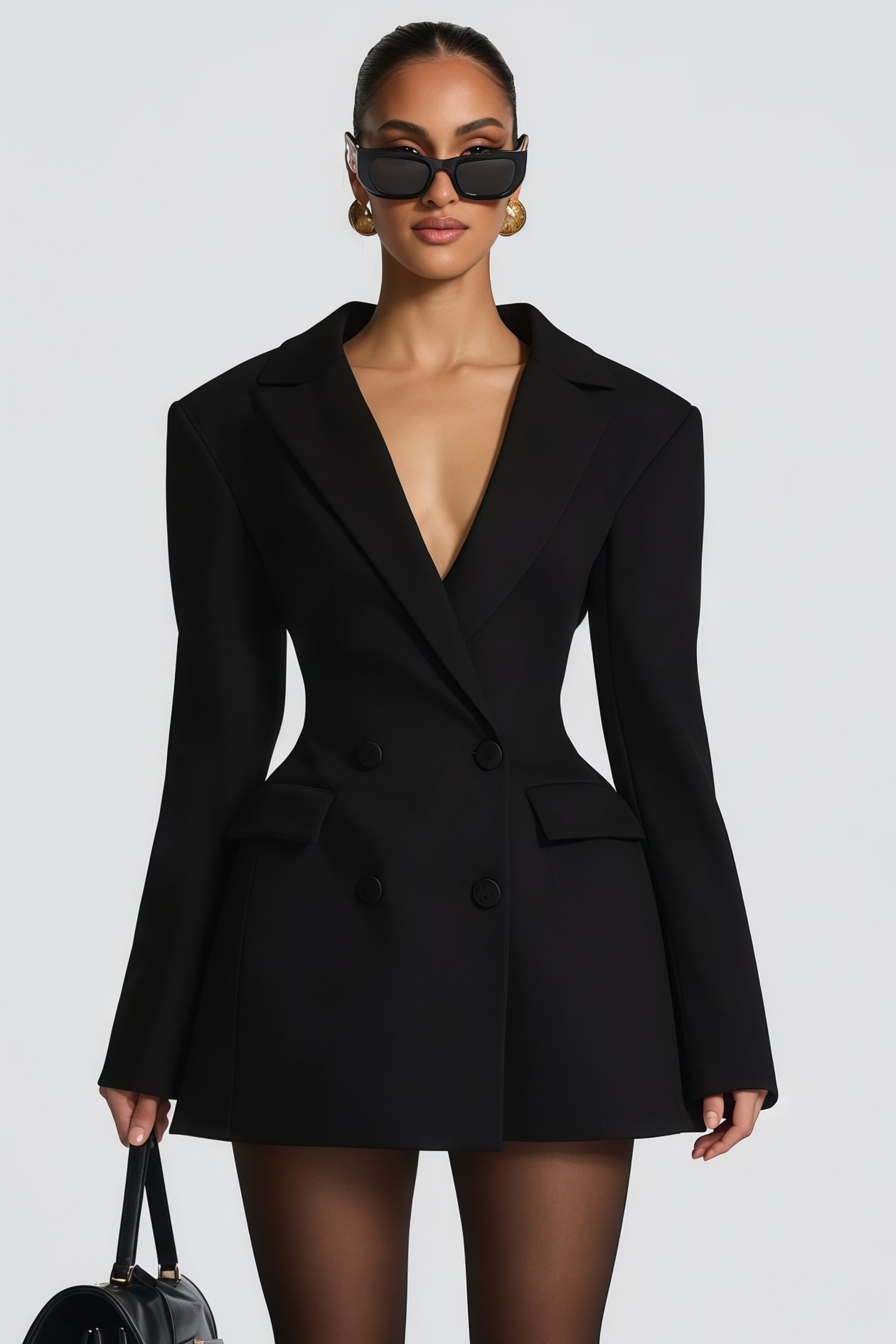 Osanne Black Double Breasted Blazer Mini Dress