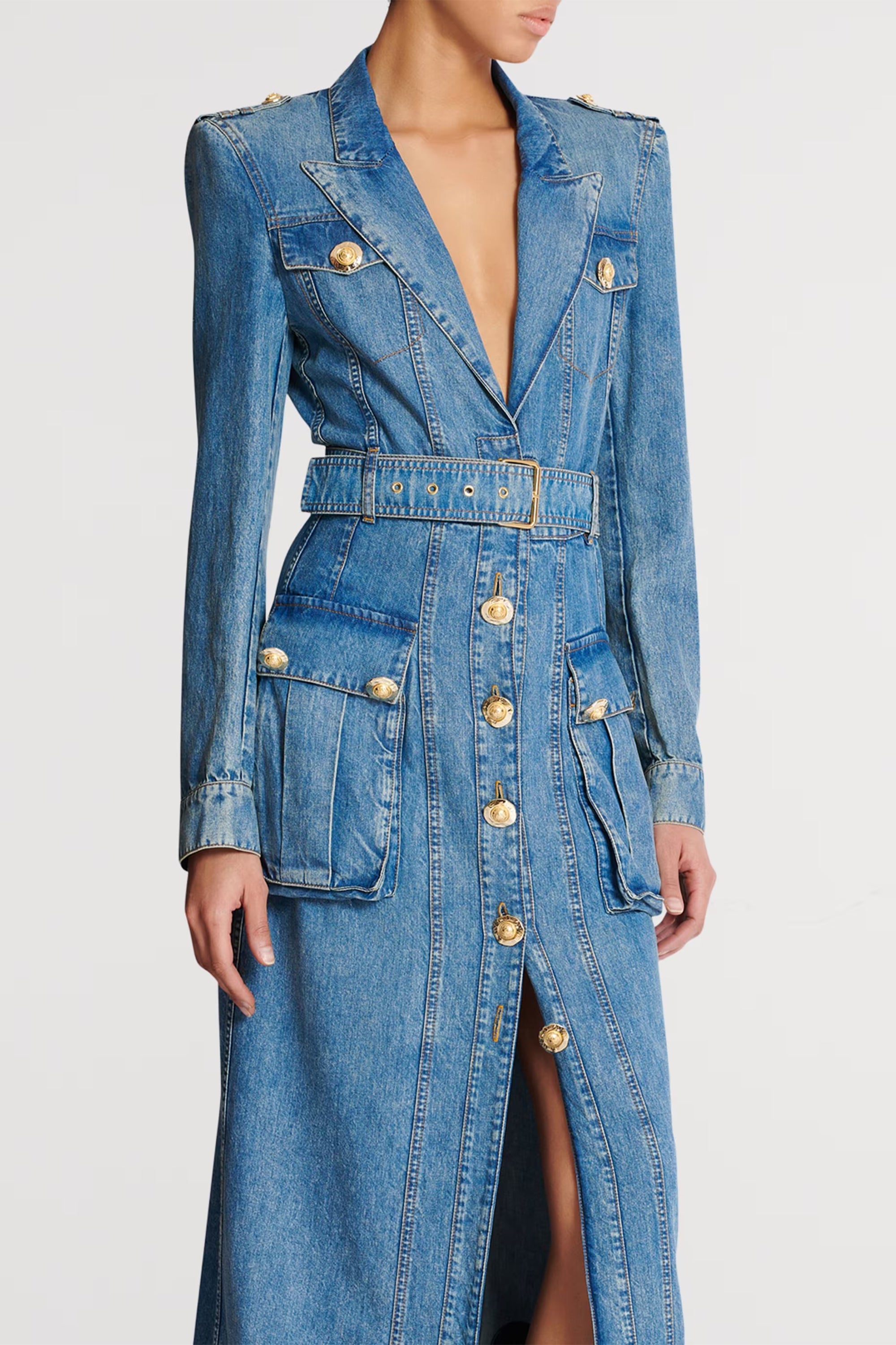 Tyra Blue Faded Denim Maxi Dress