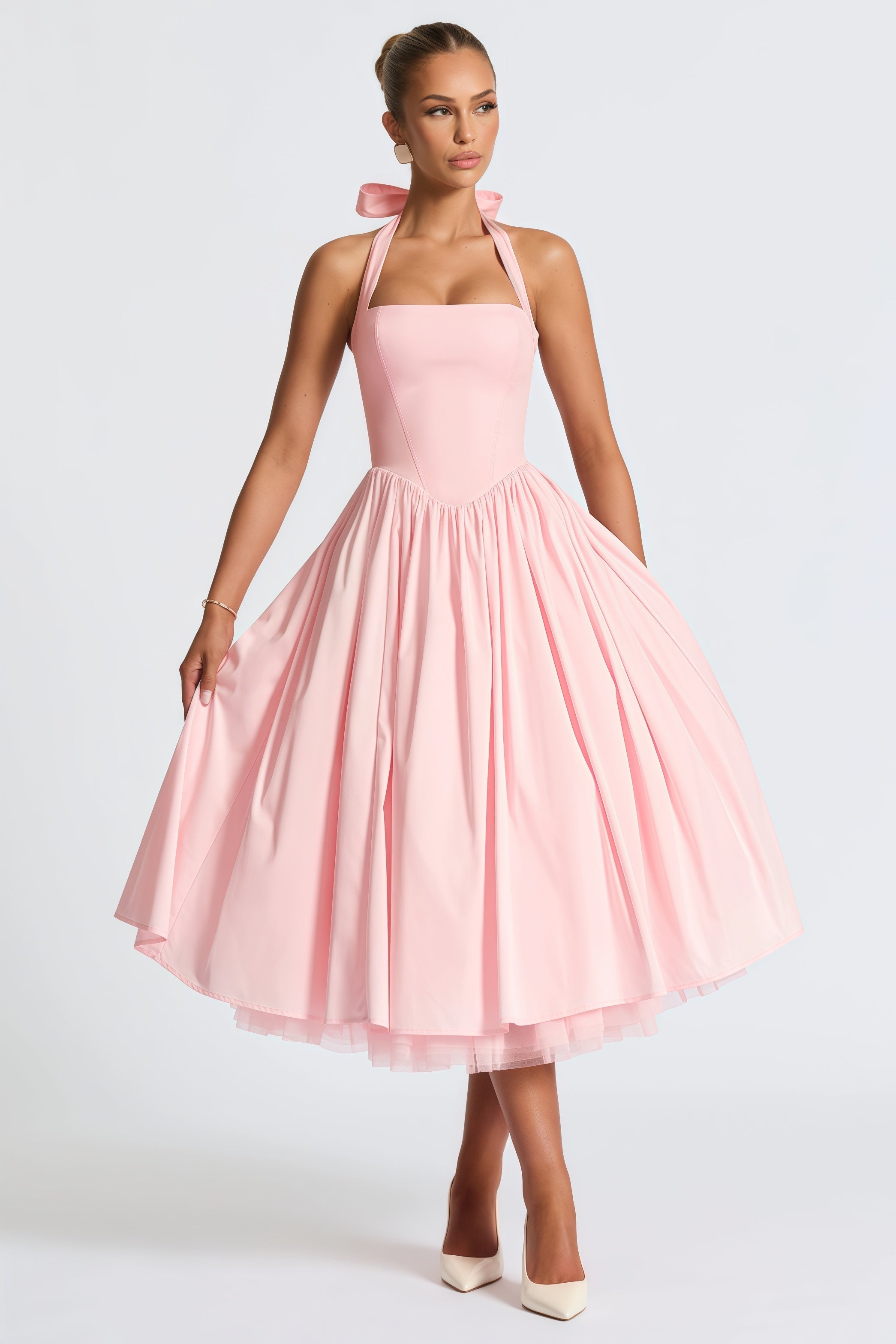 Eponine Pink Layered Flared Hem Midi Dress