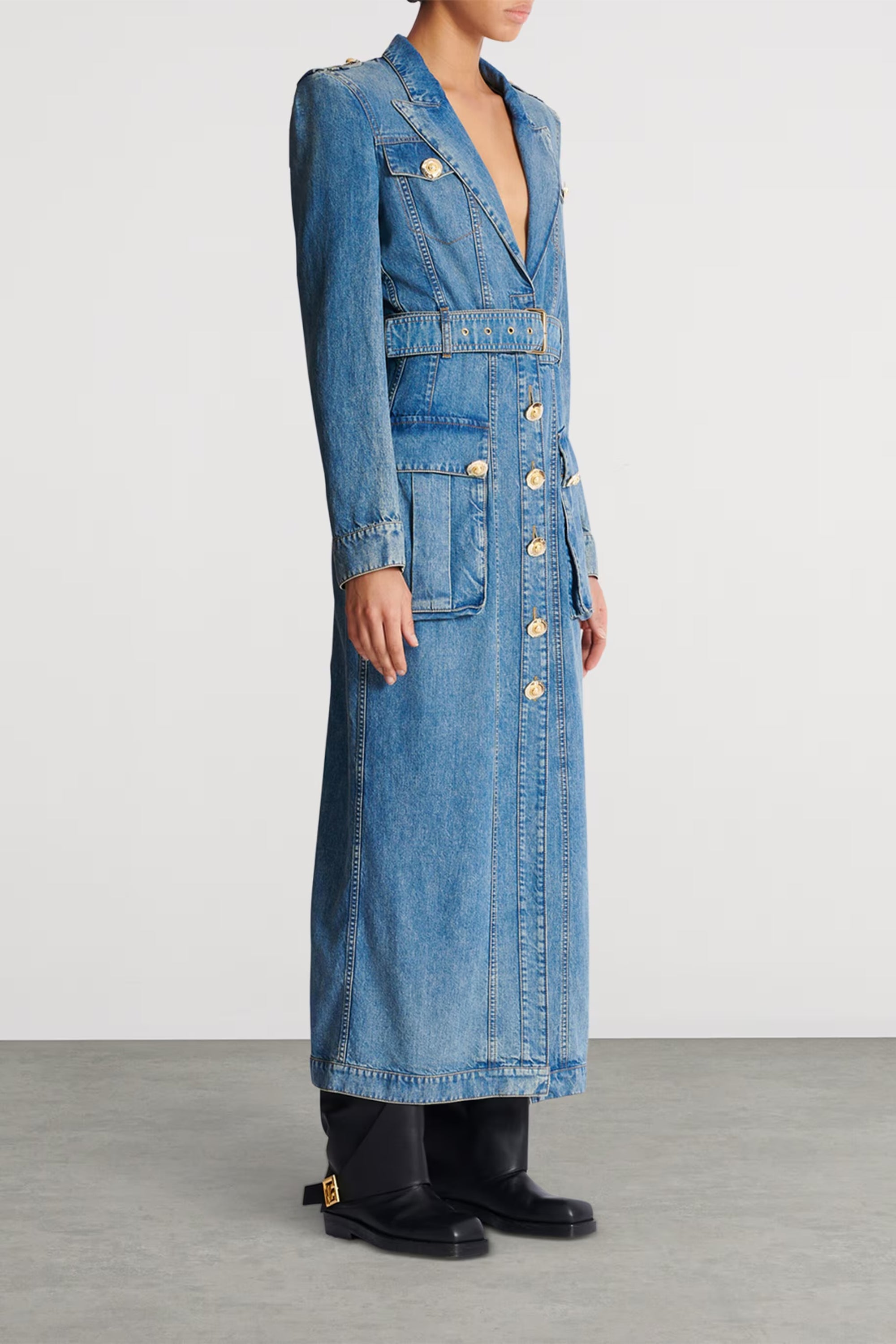 Tyra Blue Faded Denim Maxi Dress