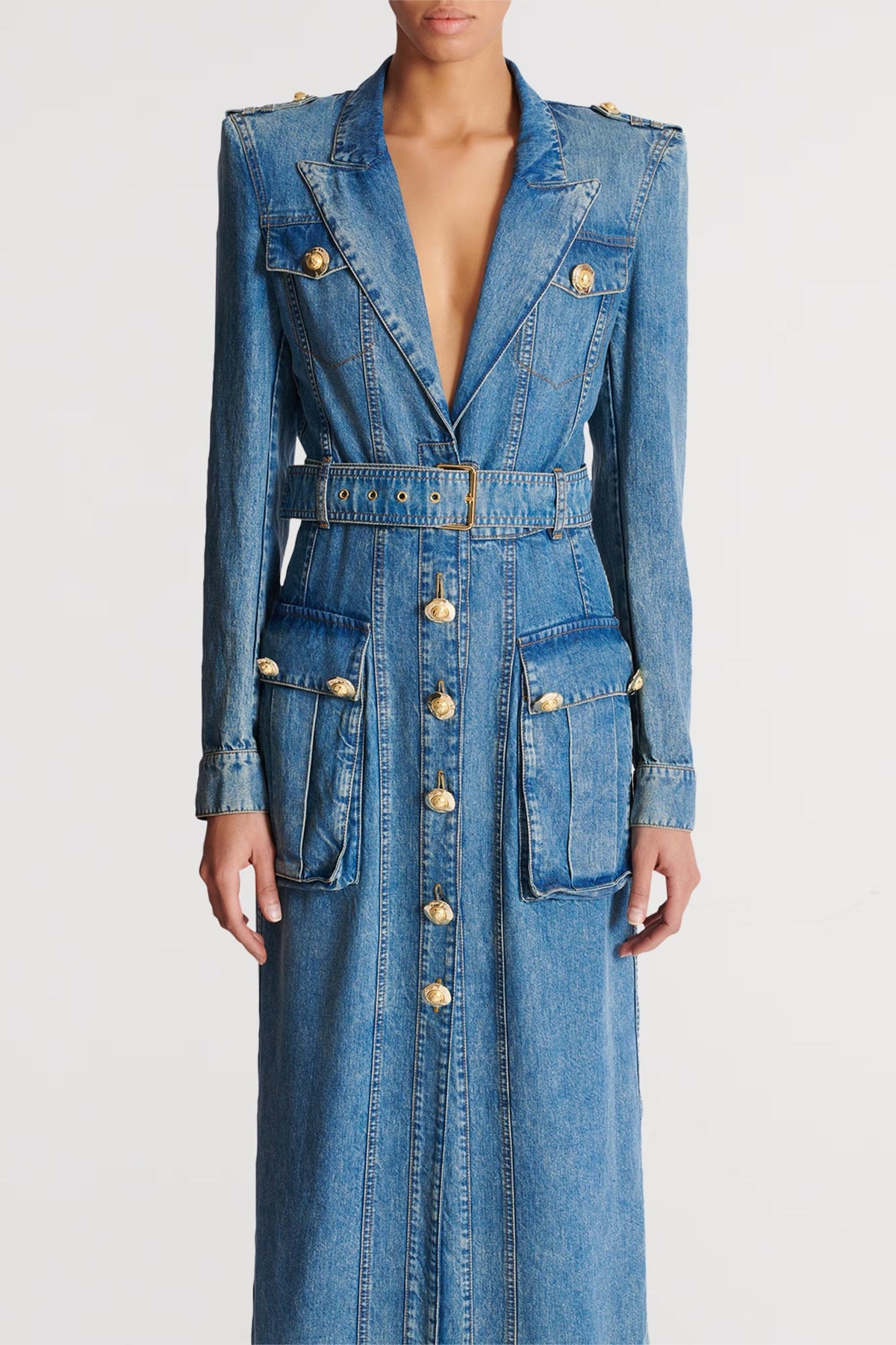 Tyra Blue Faded Denim Maxi Dress