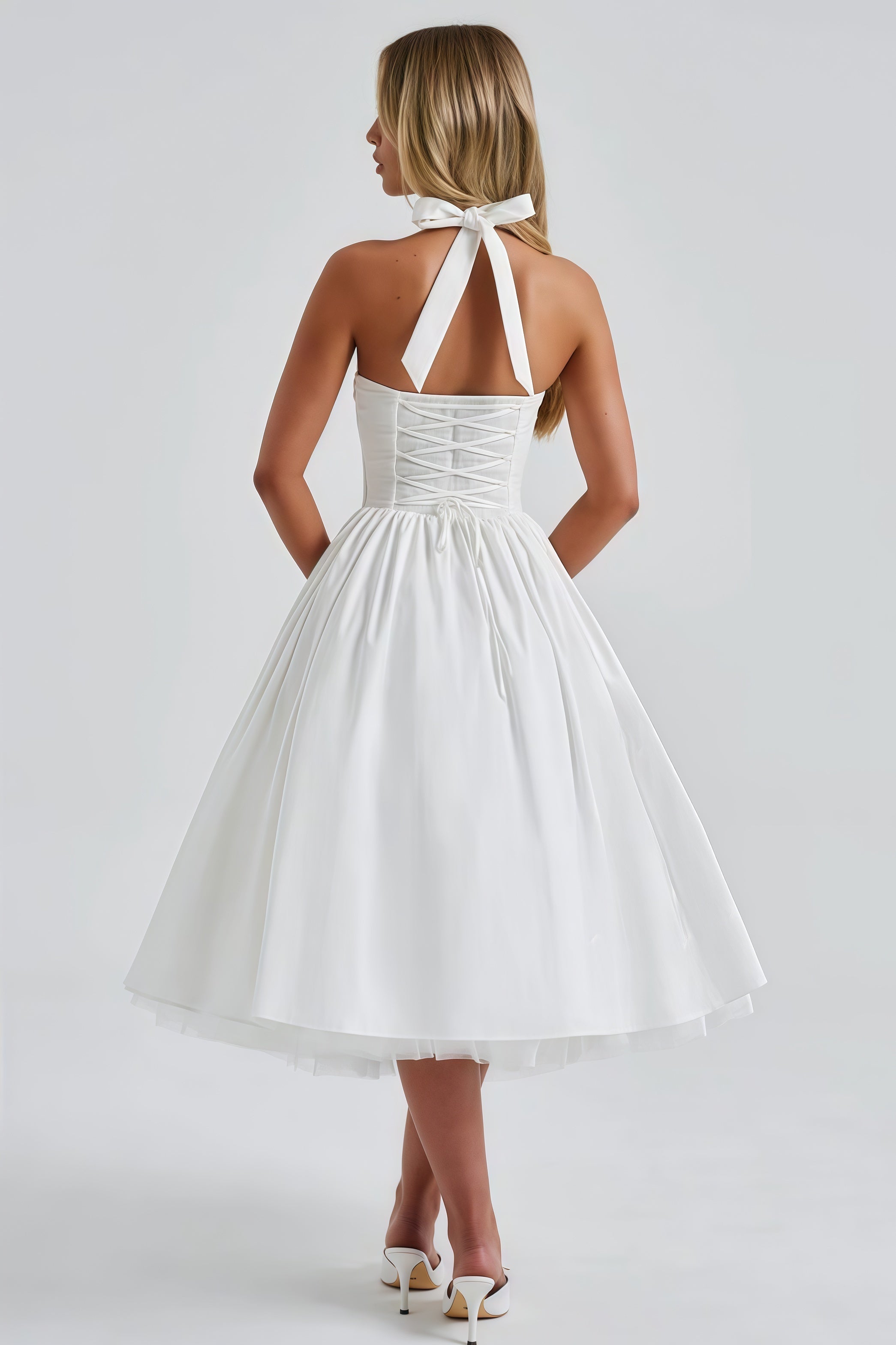 Eponine White Layered Flared Hem Midi Dress