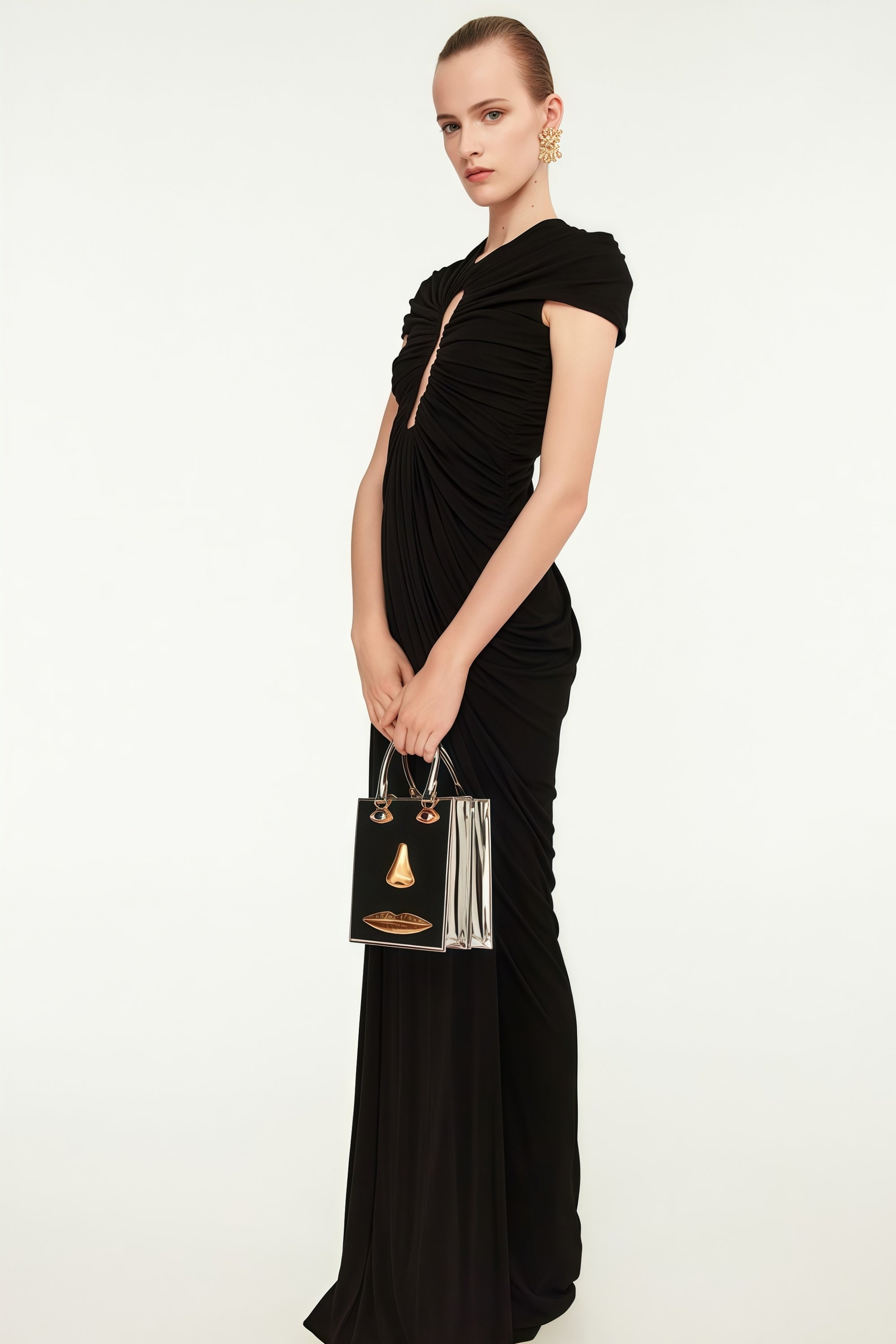 Daniela Black Keyhole Ruched Maxi Dress