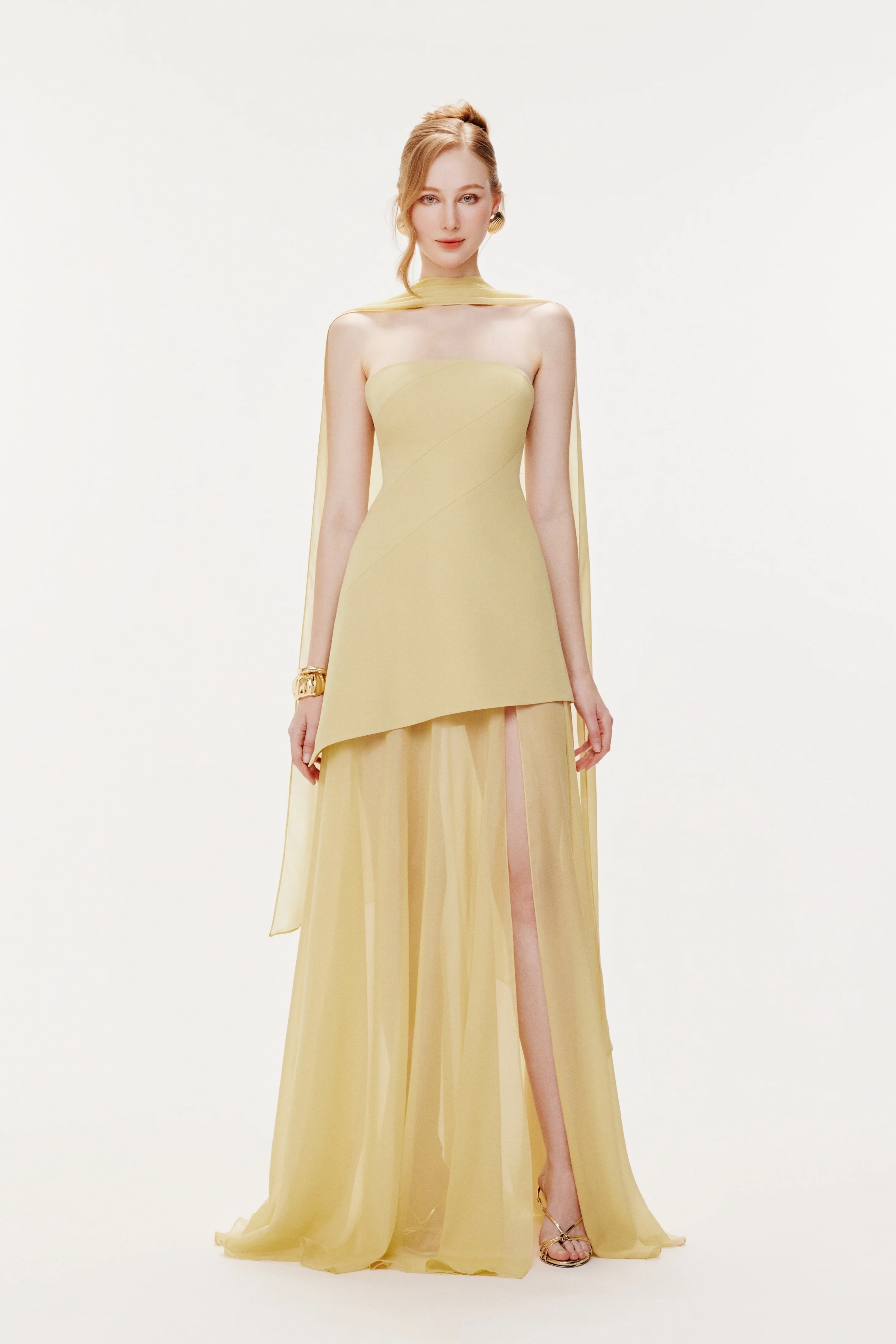 Marlis Yellow Strapless Layered Train Dress (Final Sale-US Only)