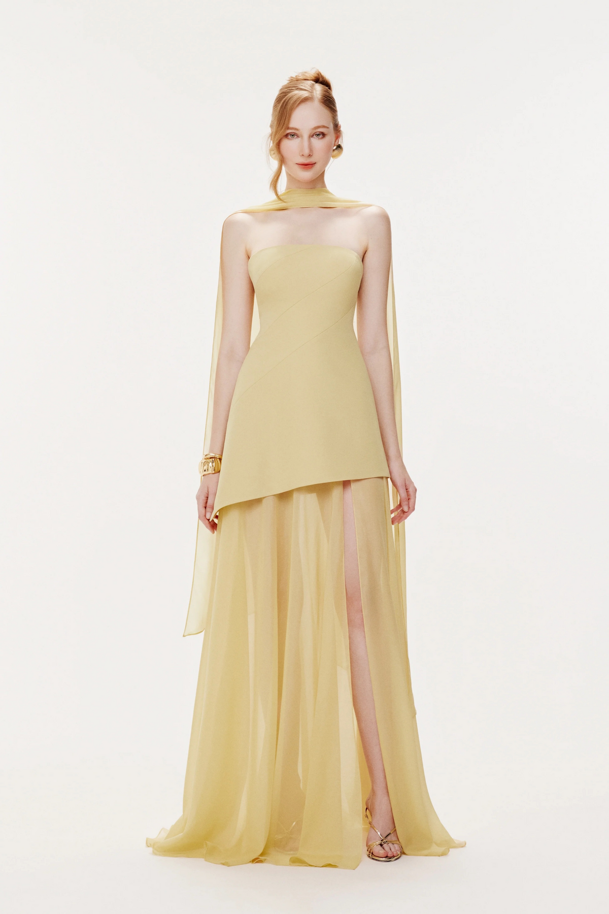 Marlis Yellow Strapless Layered Train Dress (Final Sale)
