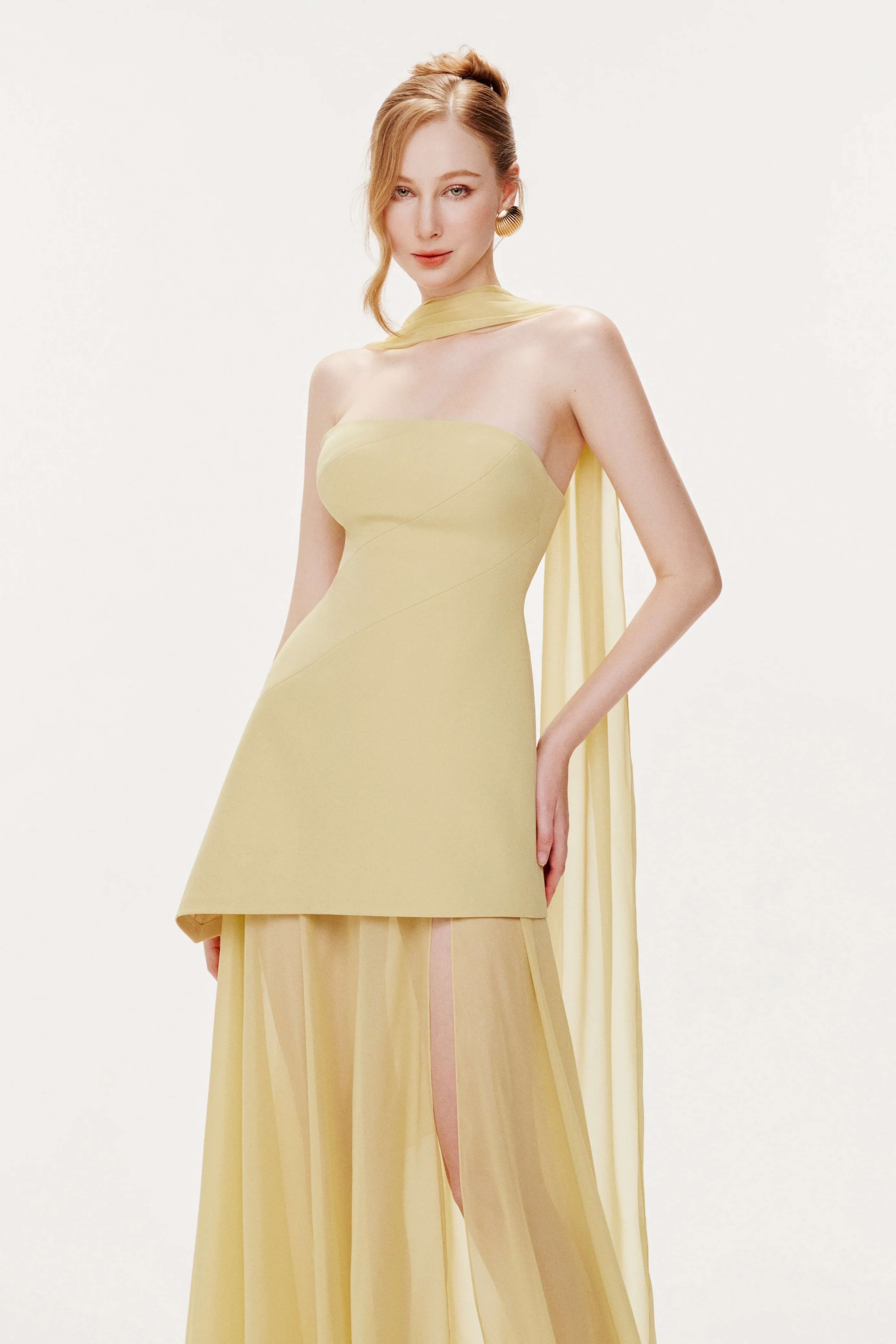Marlis Yellow Strapless Layered Train Dress (Final Sale-US Only)
