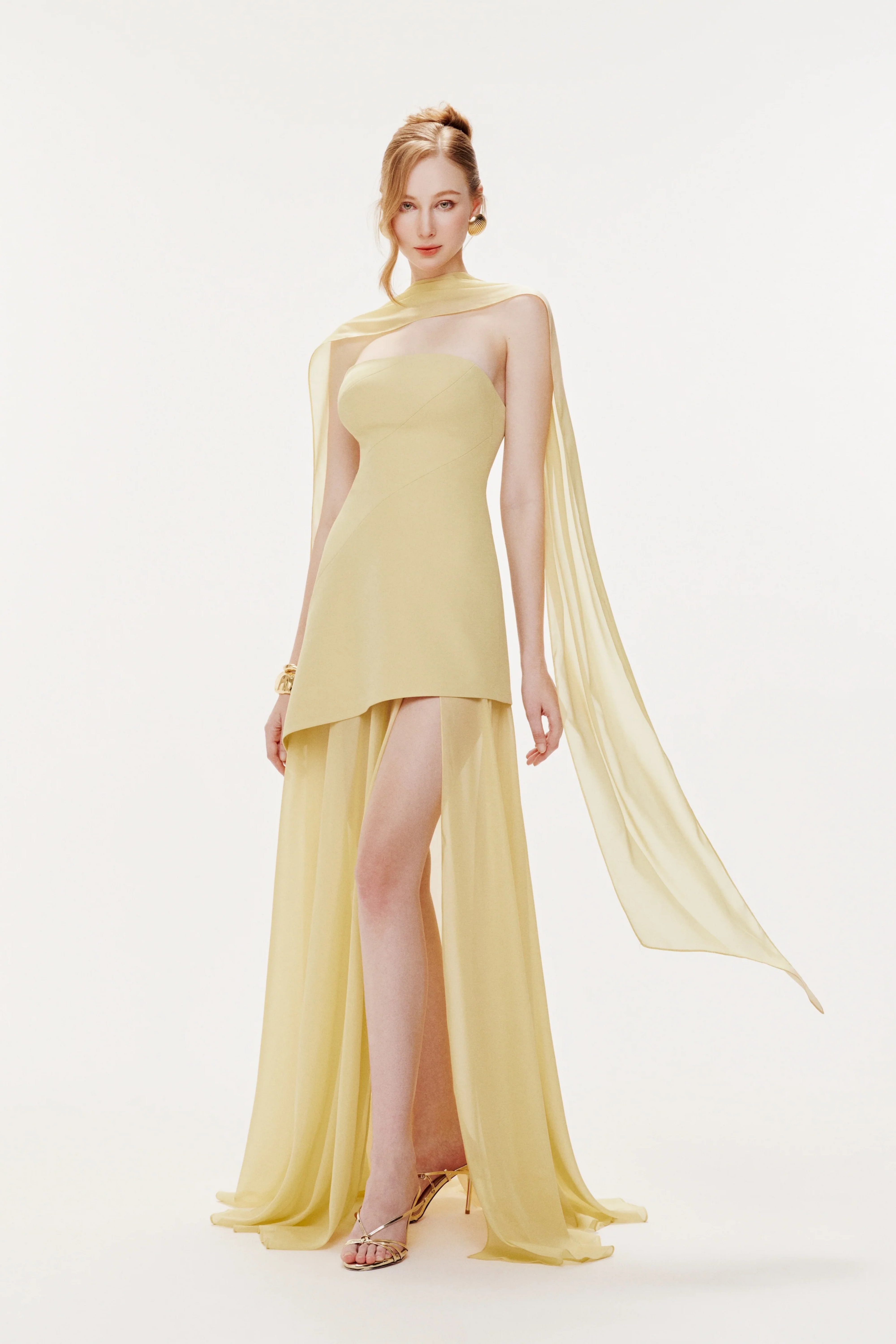 Marlis Yellow Strapless Layered Train Dress (Final Sale)