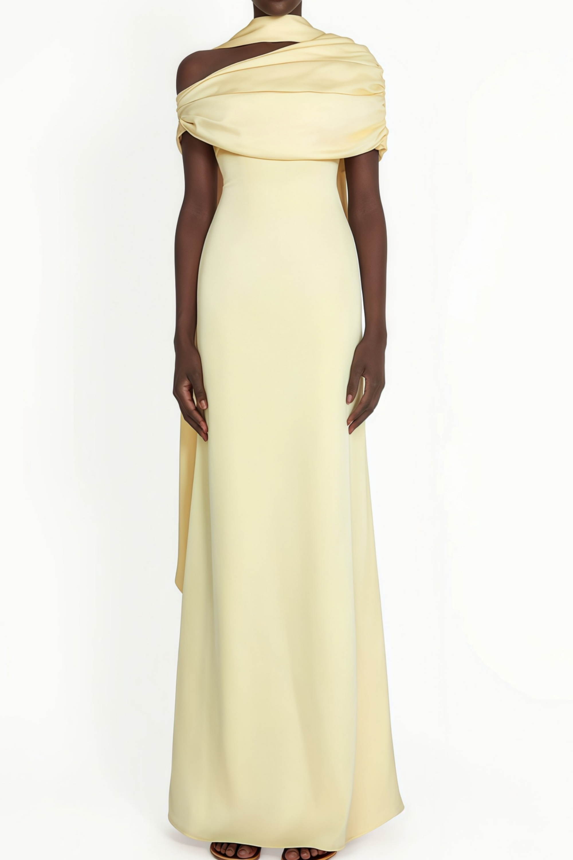 Benedetta Yellow One Shoulder Satin Maxi Dress (Final Sale-US Only)